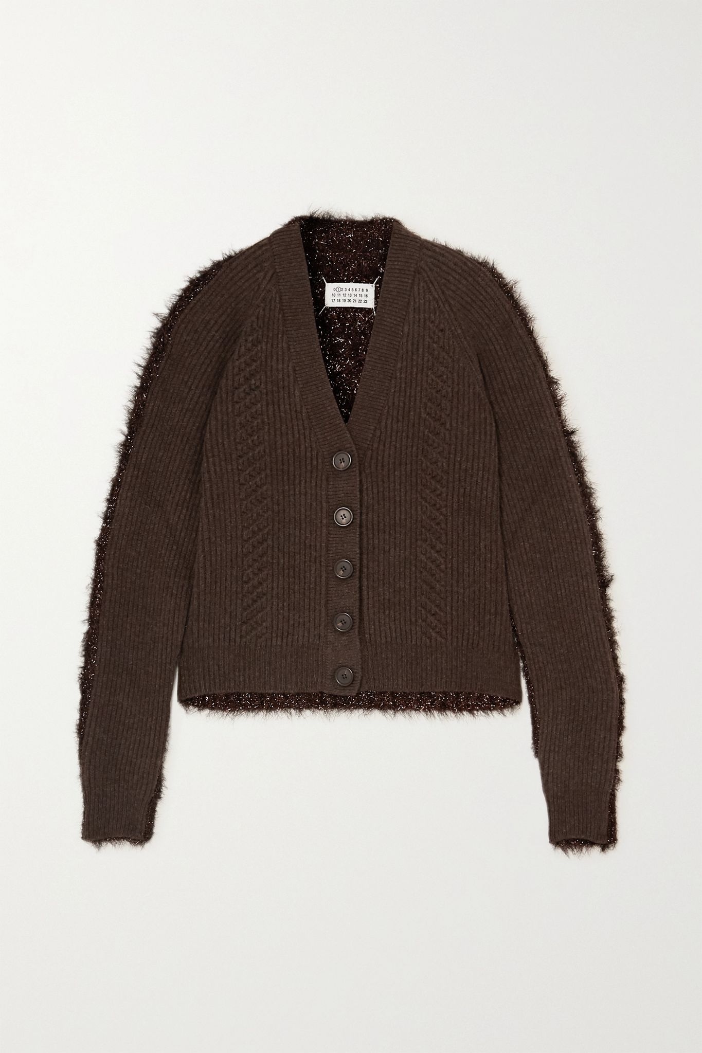 Paneled ribbed wool and tinsel cardigan - 1