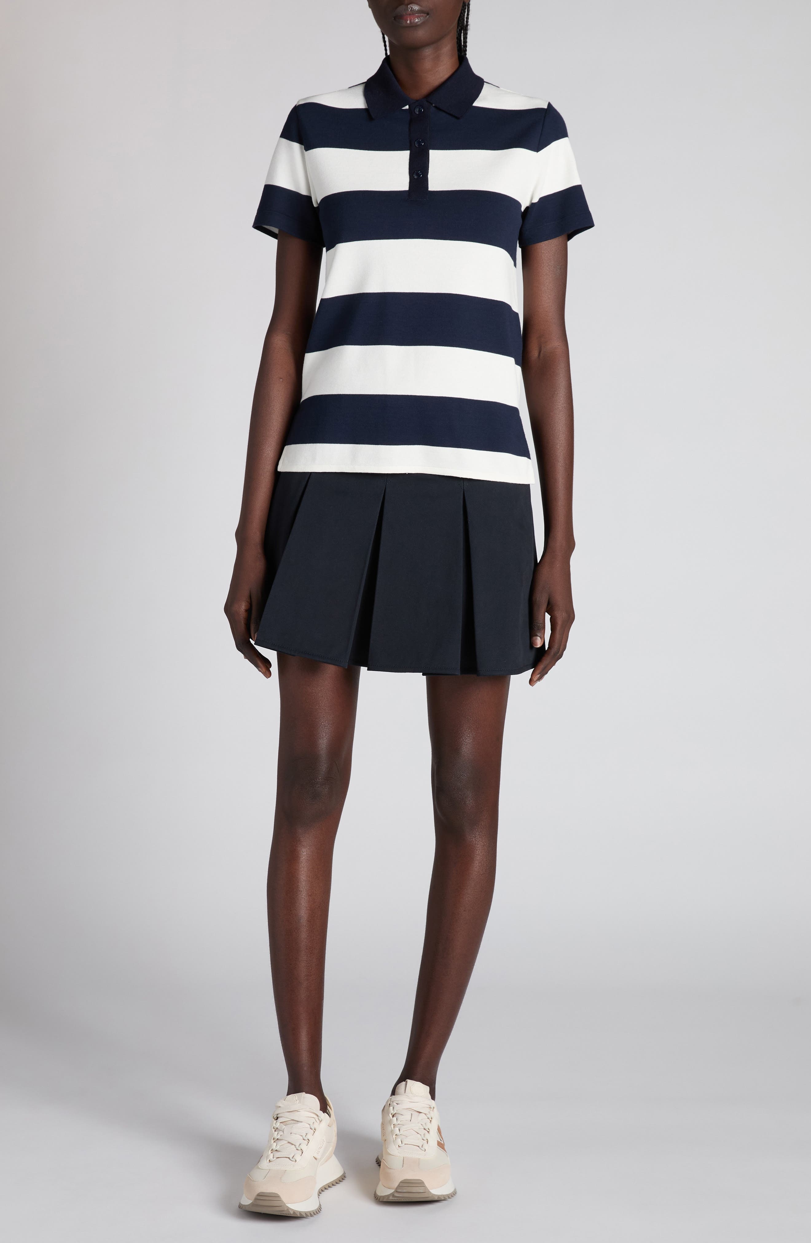 Moncler Stripe Polo in White/Blue at Nordstrom - 2