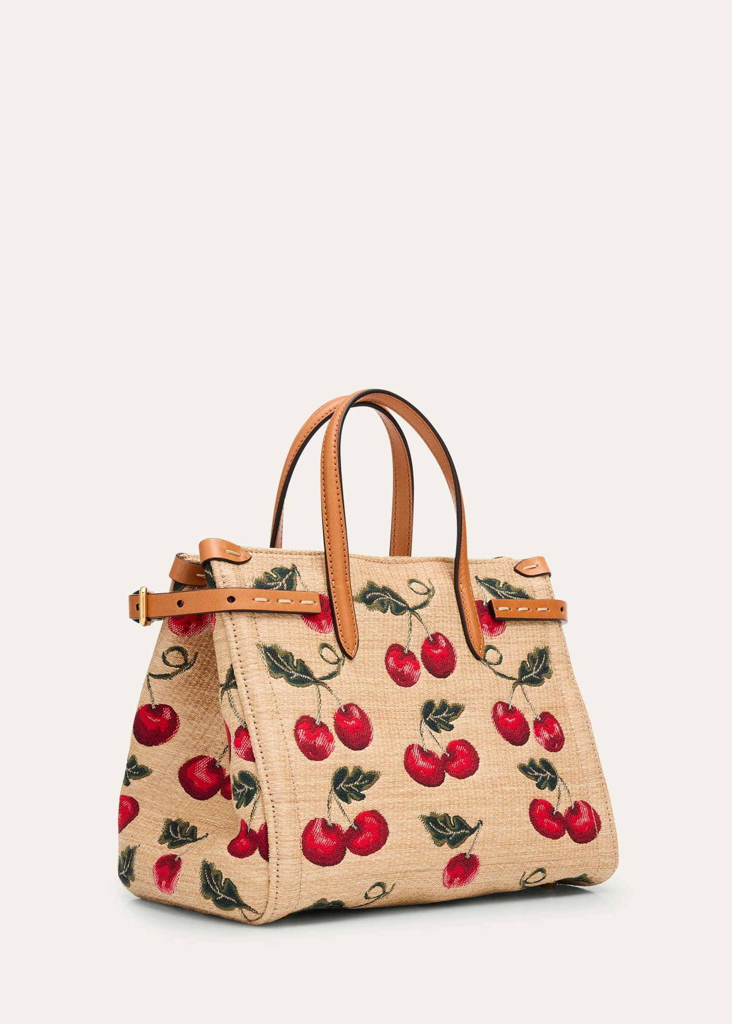 Antibes Small Raffia Cherry Jacquard Tote Bag - 3