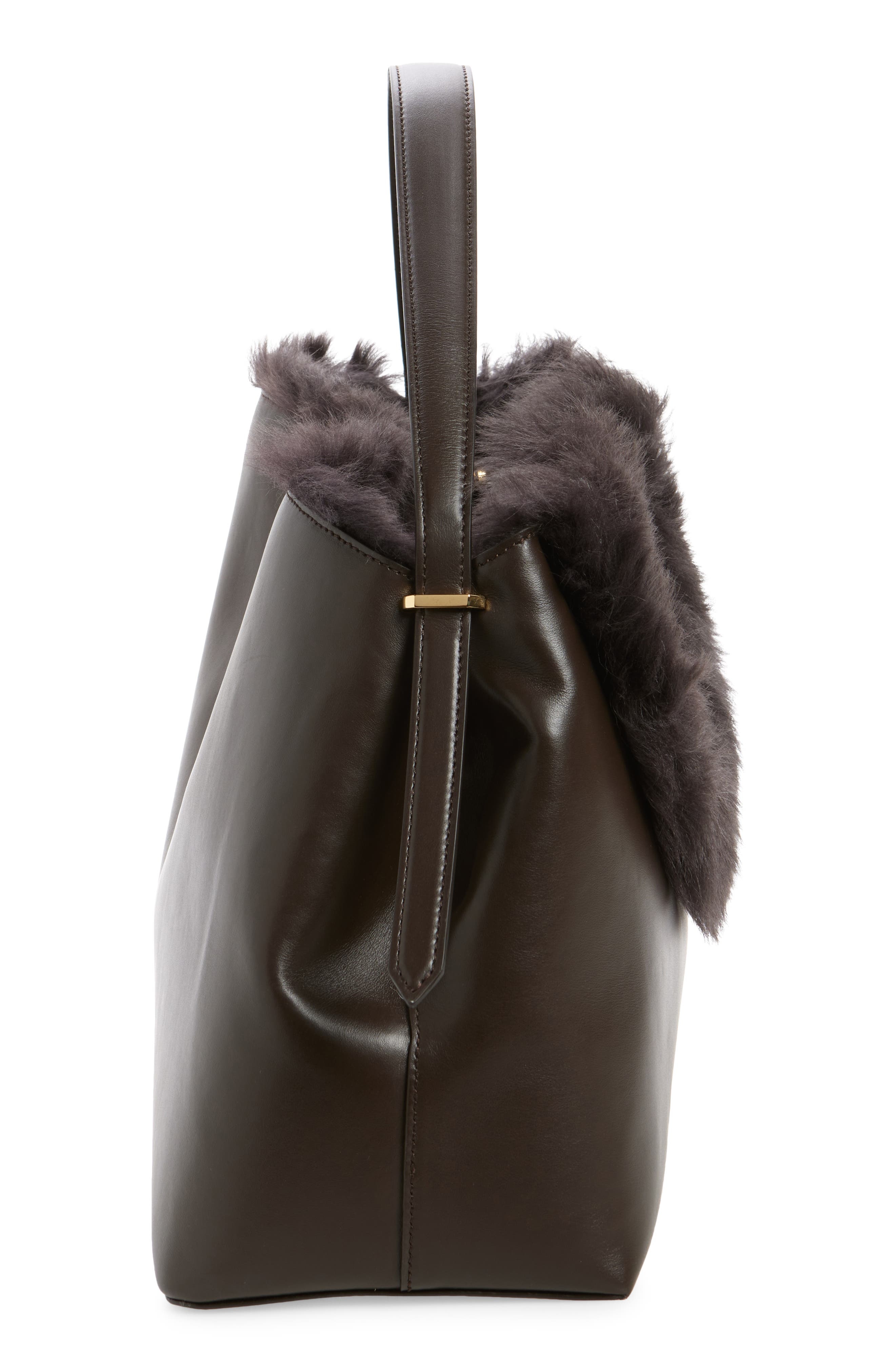 TOTEME T-Lock Leather & Genuine Shearling Top Handle Bag in Bark at Nordstrom - 6