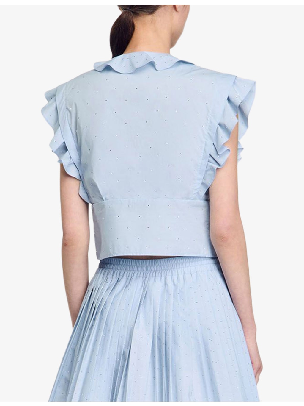 Rhinestone-Embellished Ruffled-Trim Cotton Top - 4