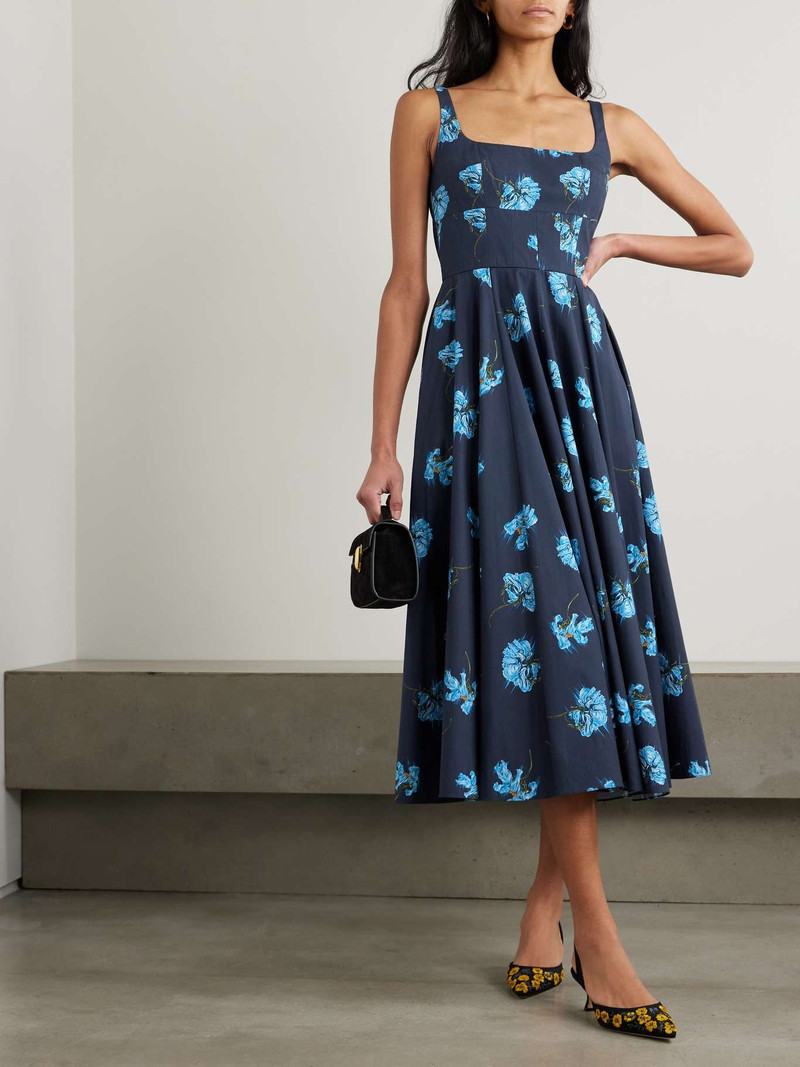 EMILIA WICKSTEAD Mona floral-print cotton-poplin midi dress Navy outlook