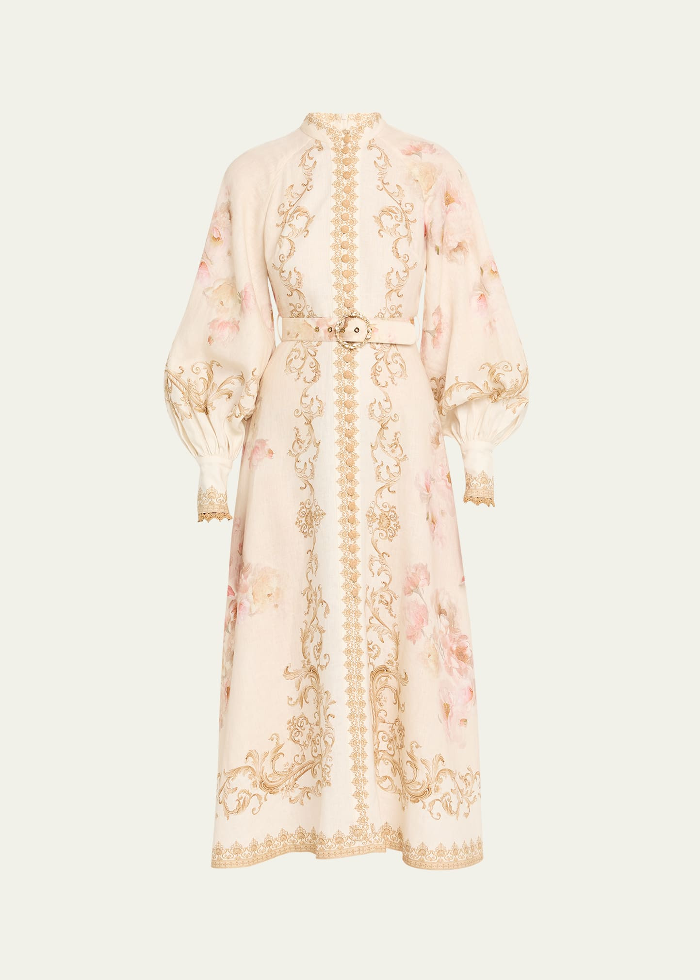 Buttoned Linen Midi Dress - 1