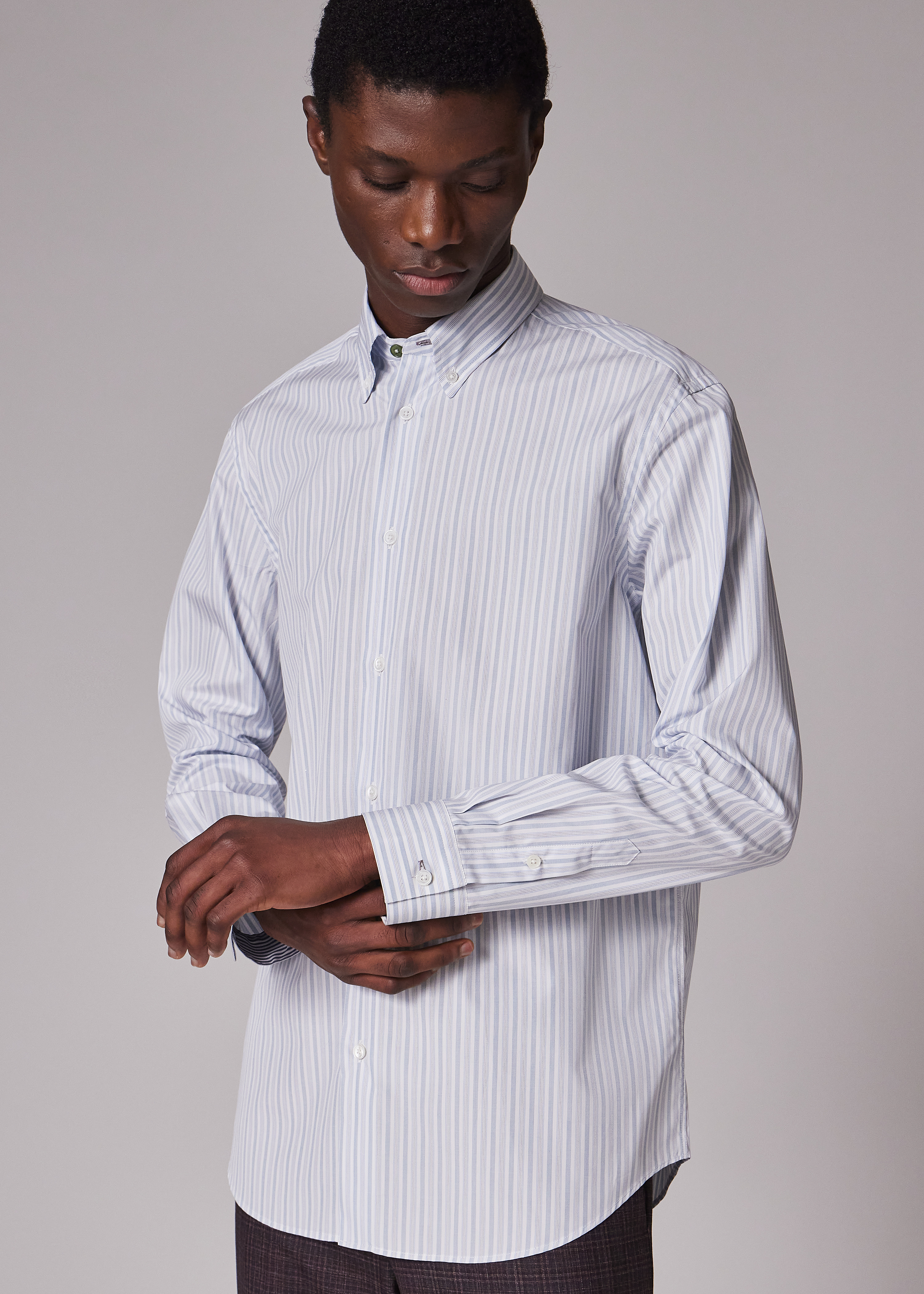 Classic-Fit Light Blue Mixed-Stripe Shirt - 3