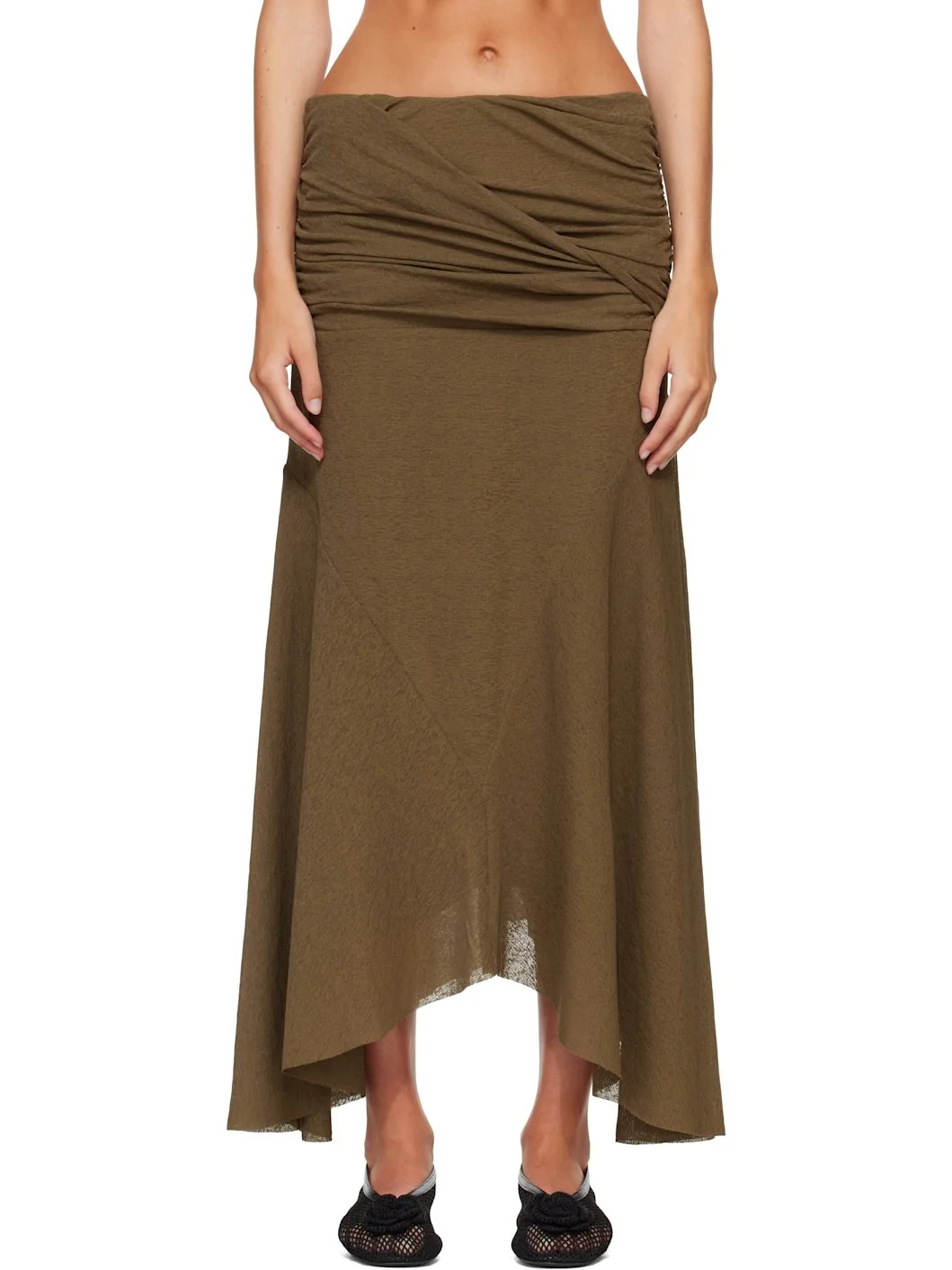 Khaki Marl Mesh Draped Maxi Skirt - 1