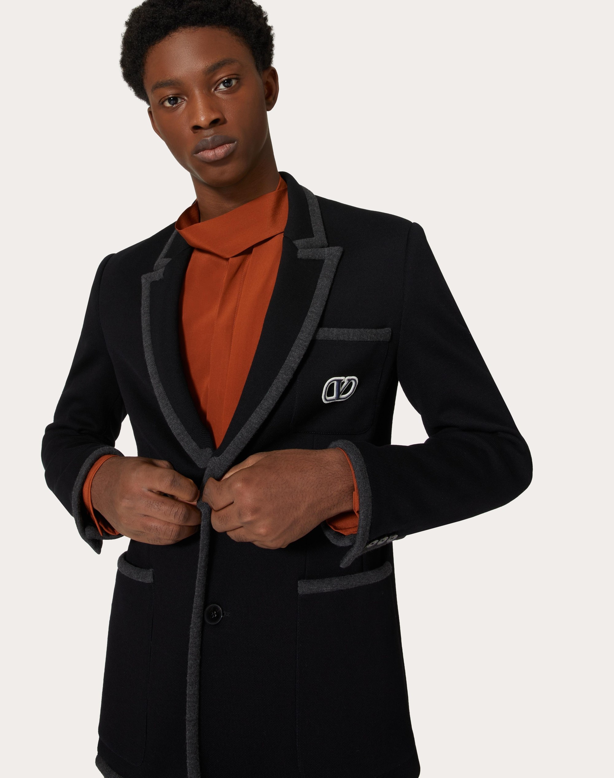 SINGLE-BREASTED COTTON JERSEY JACKET WITH VLOGO SIGNATURE PATCH - 5