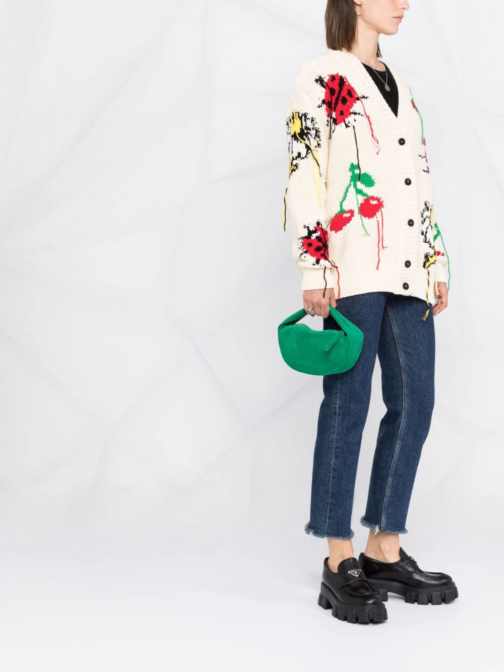 fringed intarsia cardigan - 4