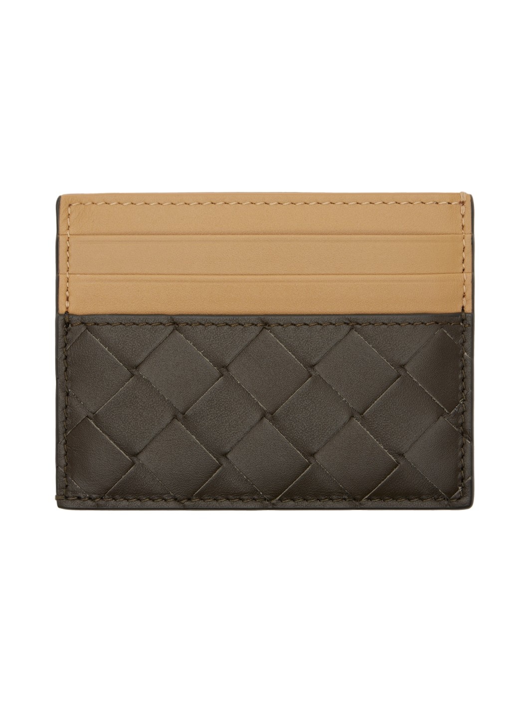 Beige & Brown Intrecciato Credit Card Holder - 2
