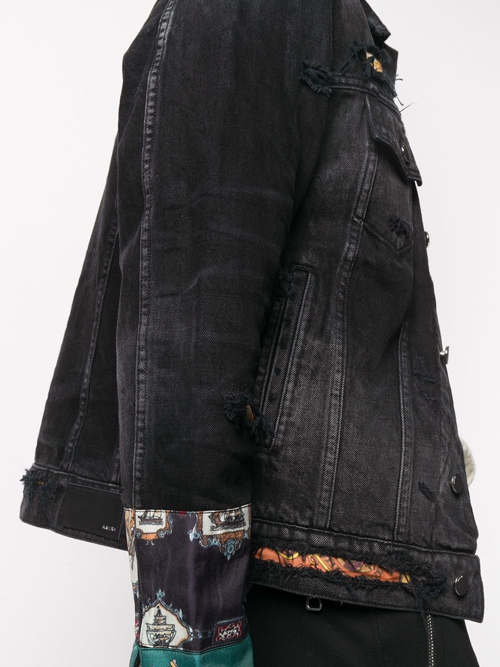 patchwork cuff denim jacket - 5