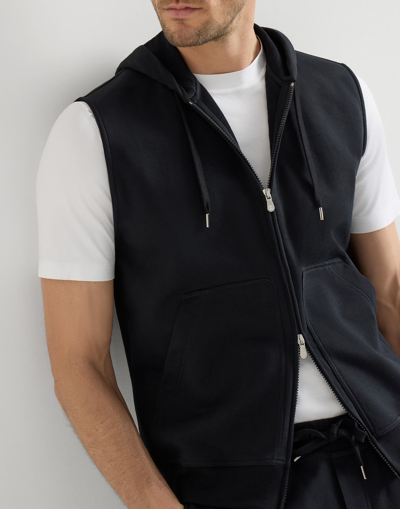 Techno cotton French terry sleeveless sweatshirt with zipper and hood 4