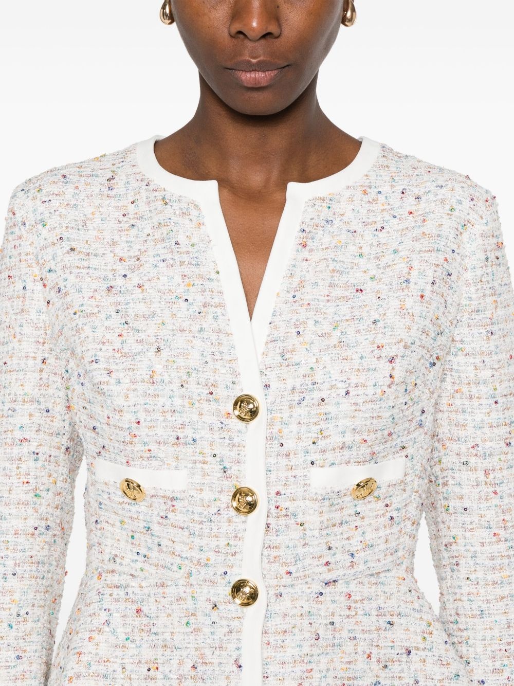 v-neck tweed jacket - 5