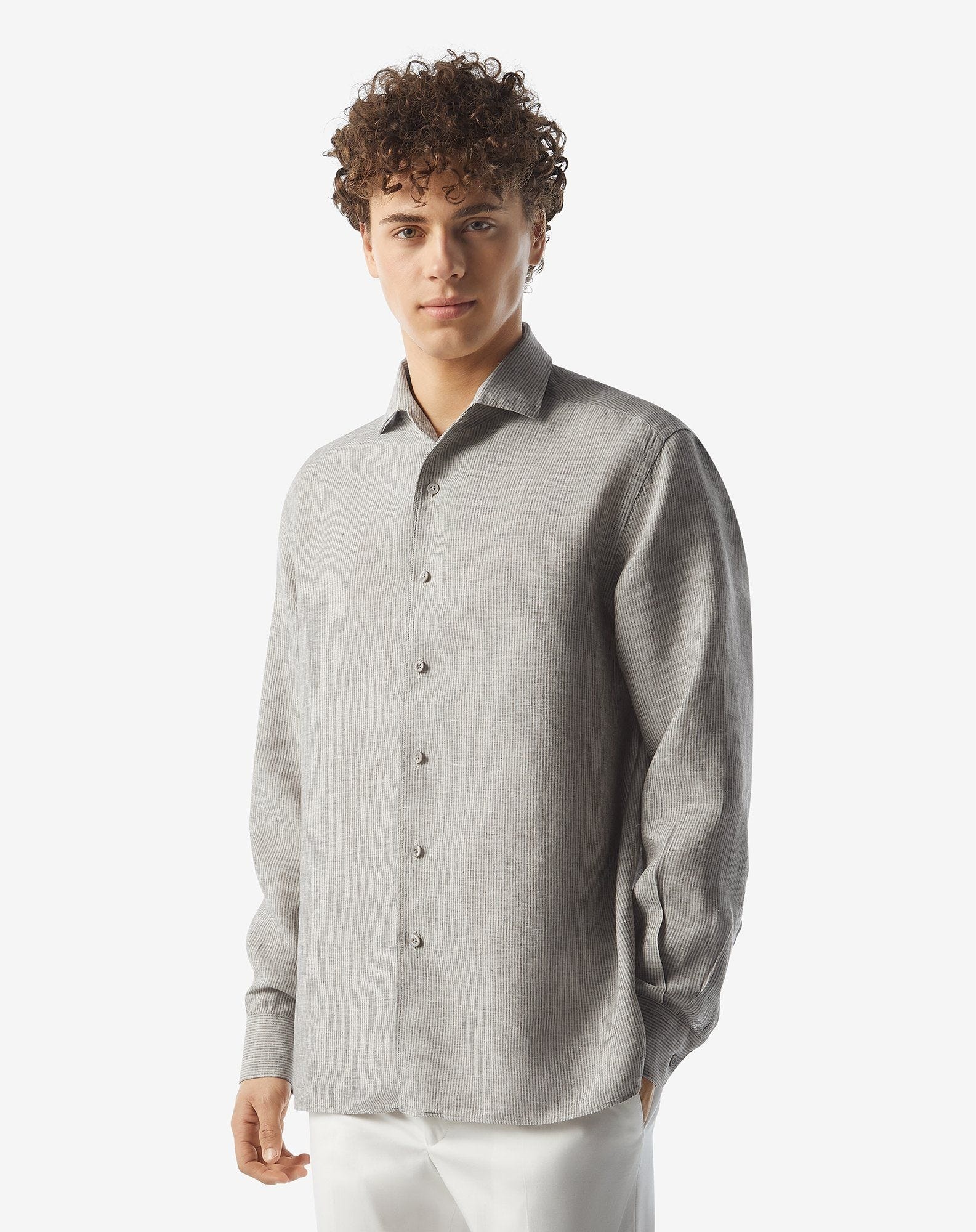 Pure linen shirt with brown stripes - 2