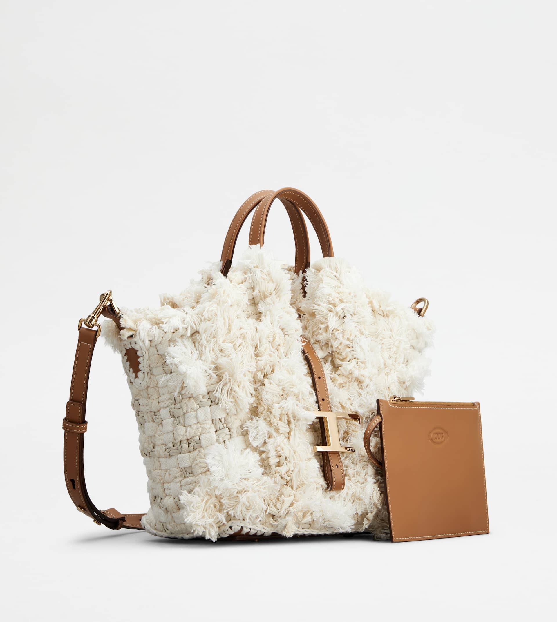 T TIMELESS SHOPPING BAG IN FABRIC AND LEATHER MINI - BROWN, OFF WHITE - 2