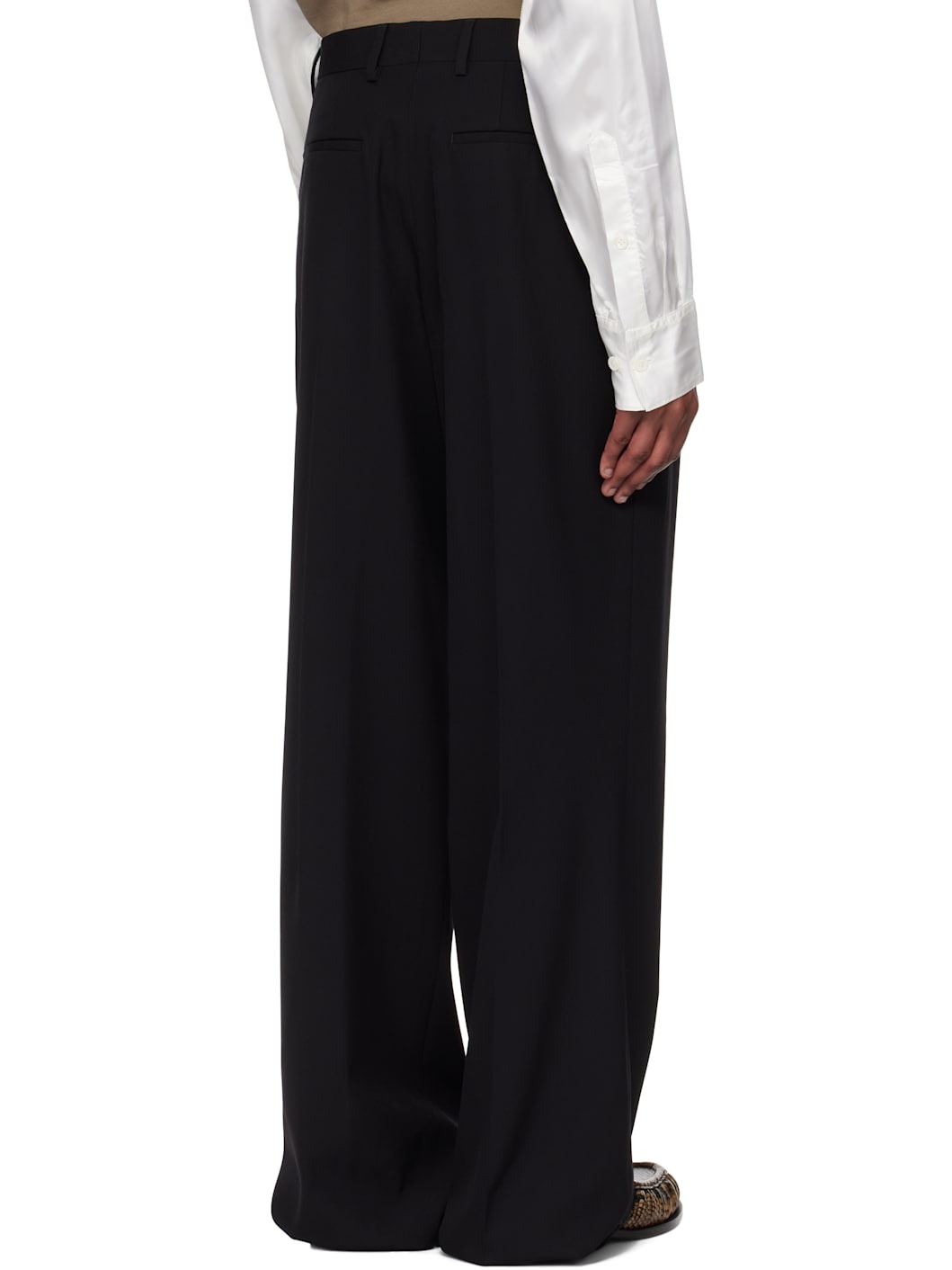 Black Wool Straight Trousers - 3