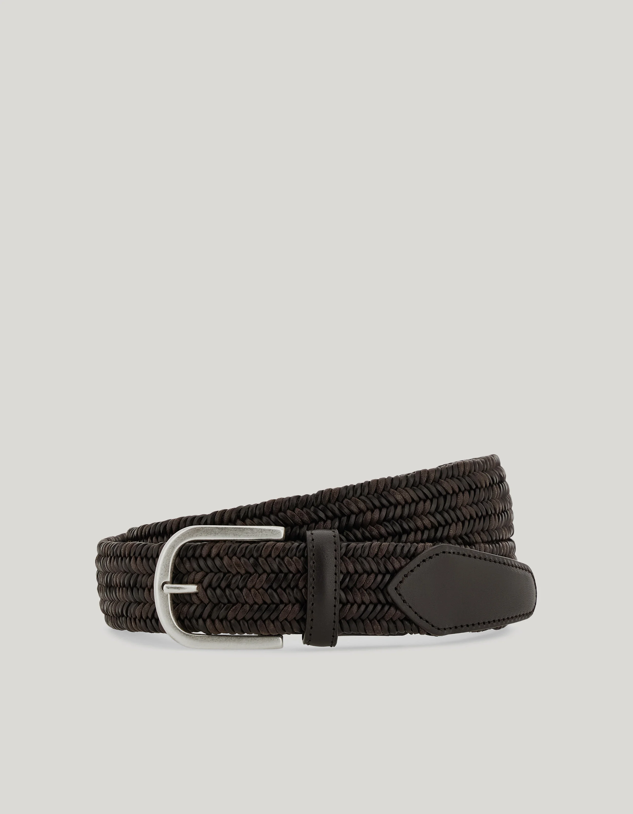 DARK BROWN LEATHER AND COTTON BRAIDED BELT - 1
