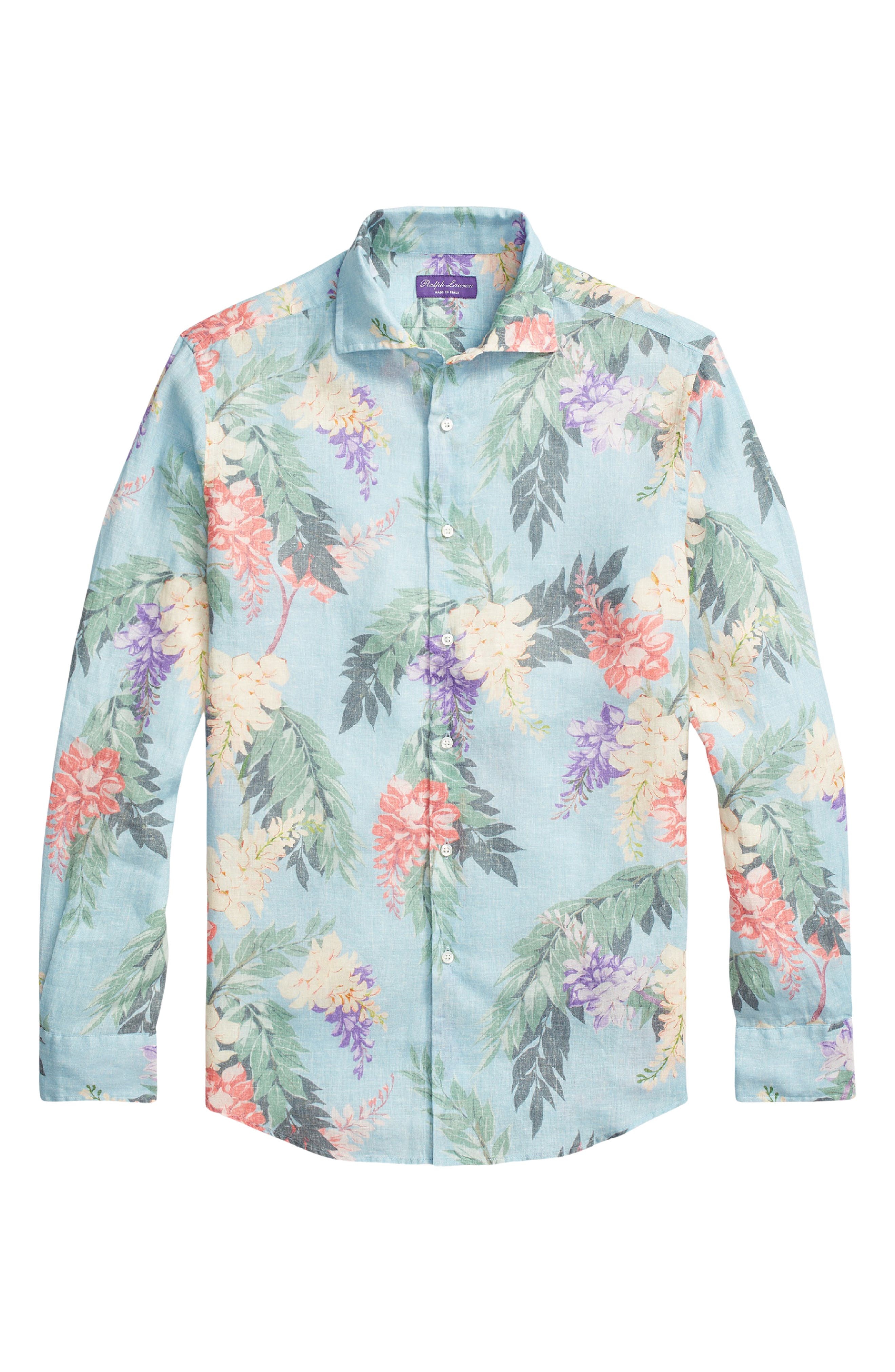 Ralph Lauren Purple Label Palma Floral Linen Button-Up Shirt in Blue Multi at Nordstrom - 1