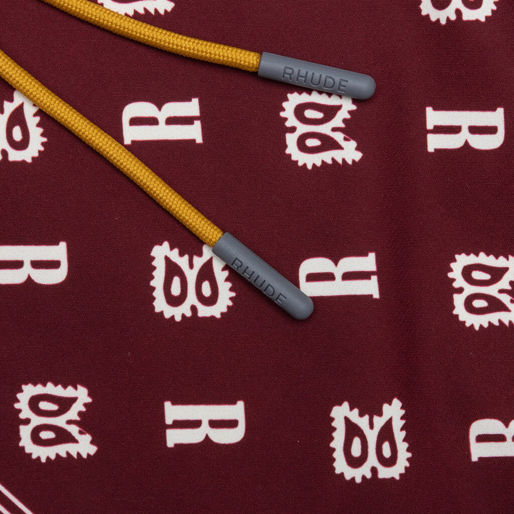 RHUDE CARD PRINT SWIM SHORT - MAROON/WHITE - 5