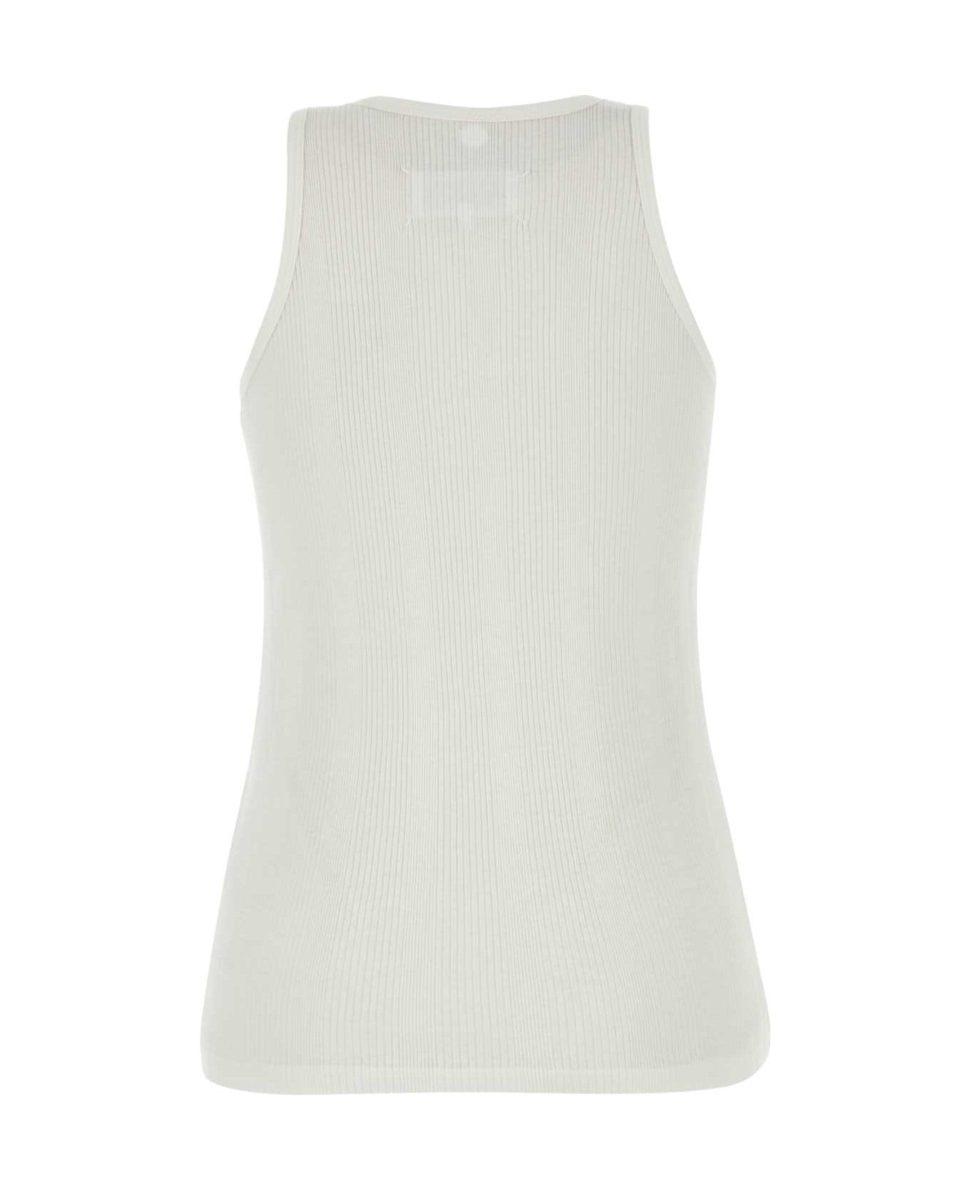 White Cotton Blend Tank Top - 2