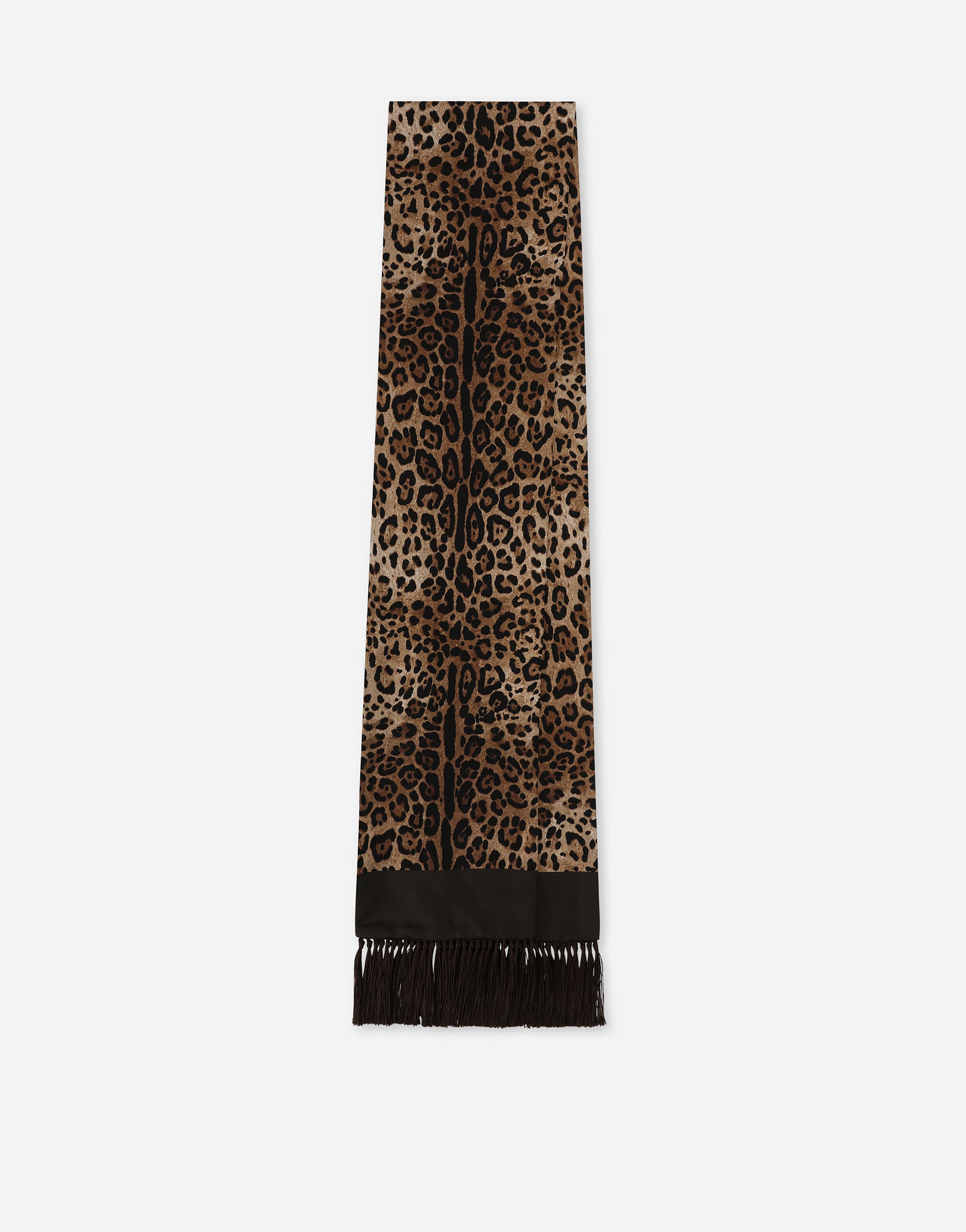 Leopard-print silk scarf with fringing - 2