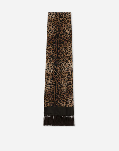 Dolce & Gabbana Leopard-print silk scarf with fringing outlook