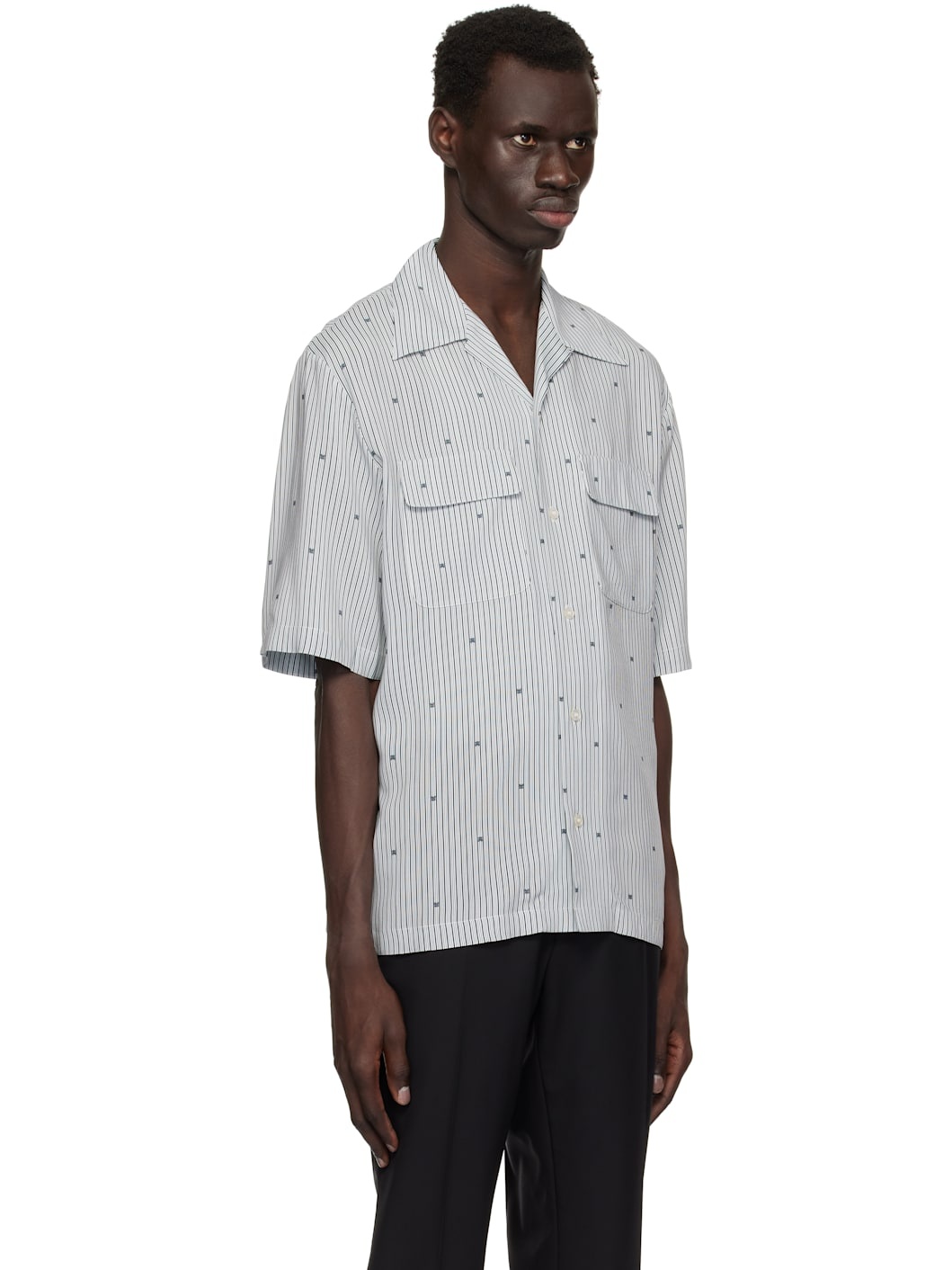 Black & White 'MA' Pinstripe Camp Shirt - 2