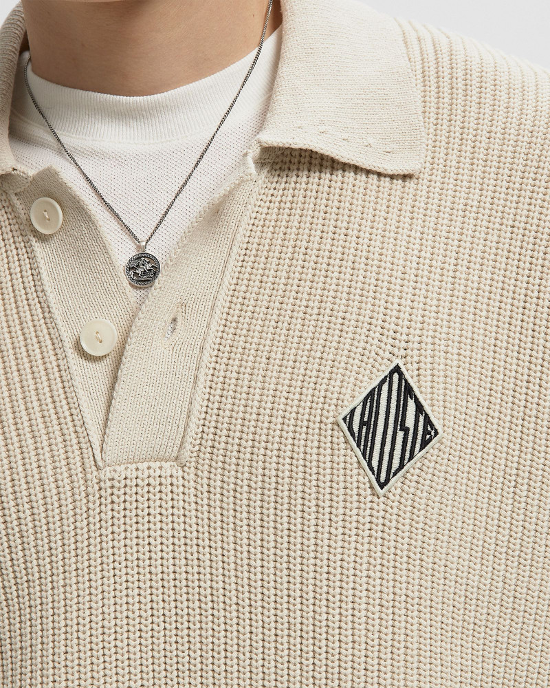 Badge Accent Pearl Rib Polo Collar Sweater 3