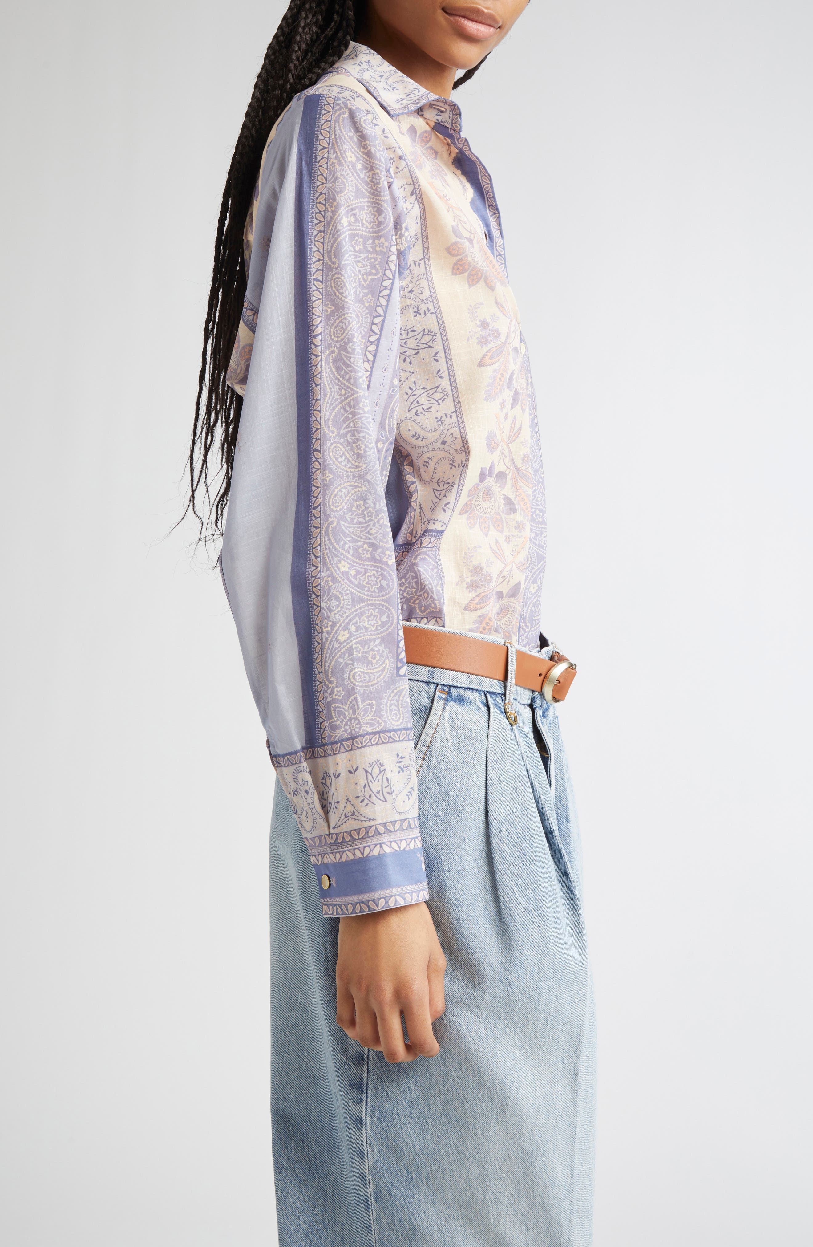 Zimmermann Lucky Bandana Print Relaxed Cotton Button-Up Shirt in Blue Bandana at Nordstrom - 4
