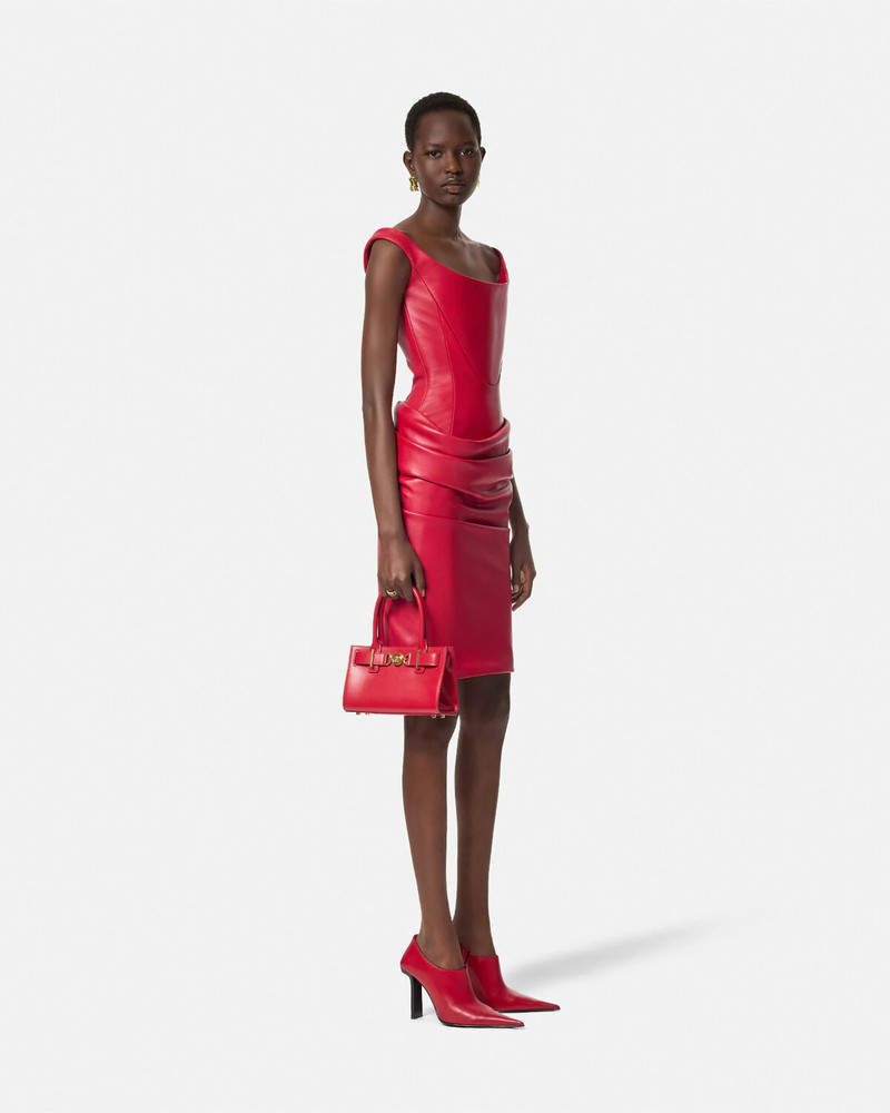 VERSACE Leather Corset Draped Midi Dress outlook
