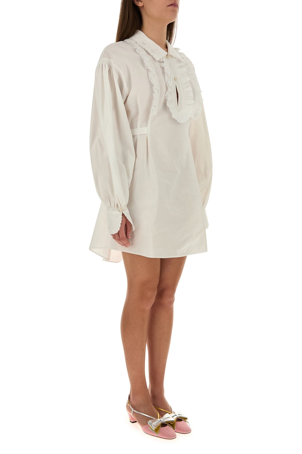 White cotton blend shirt dress - 3