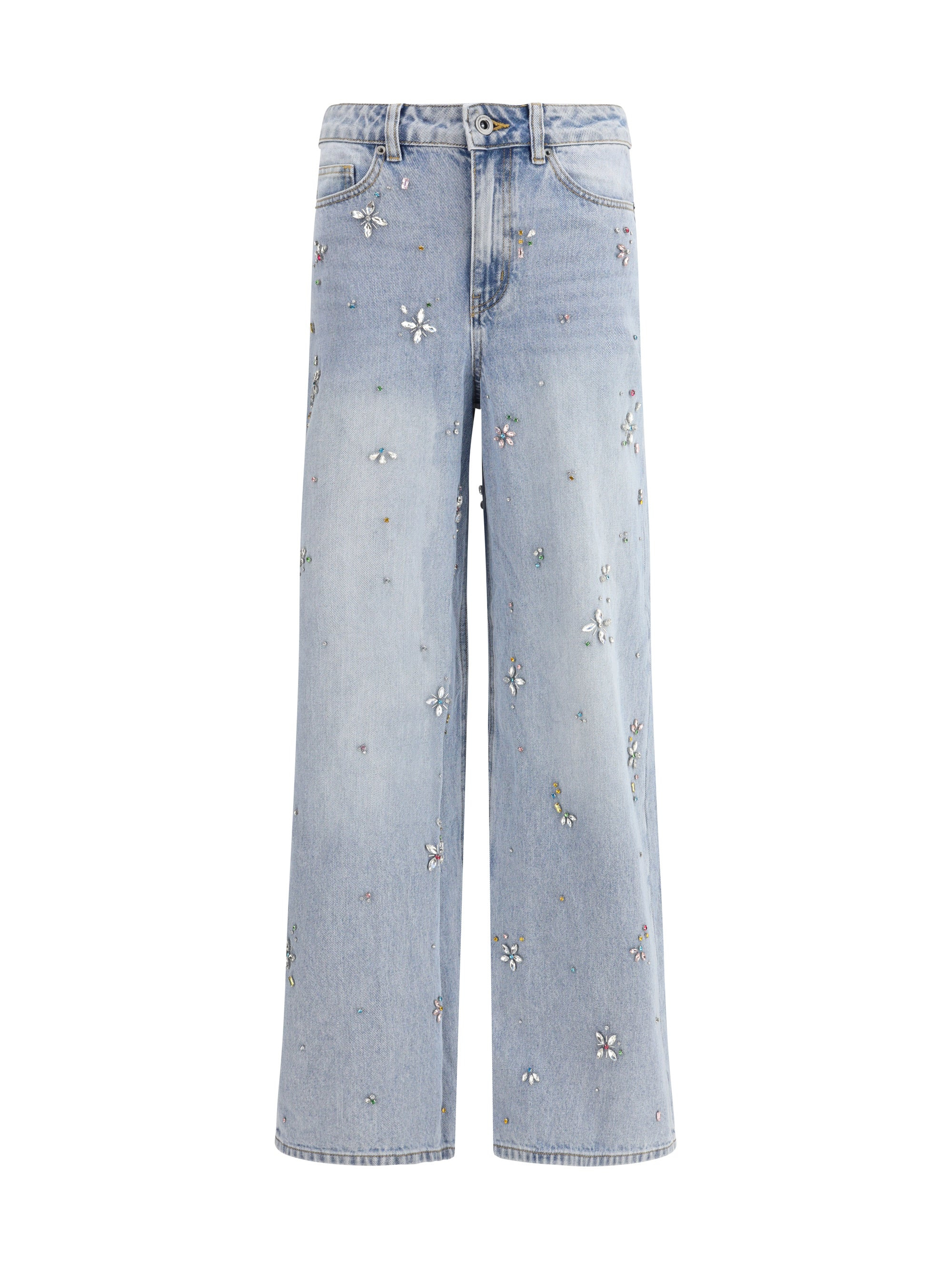 Self-Portrait Women Light Blue Embellished Wide Leg Jeans - 1