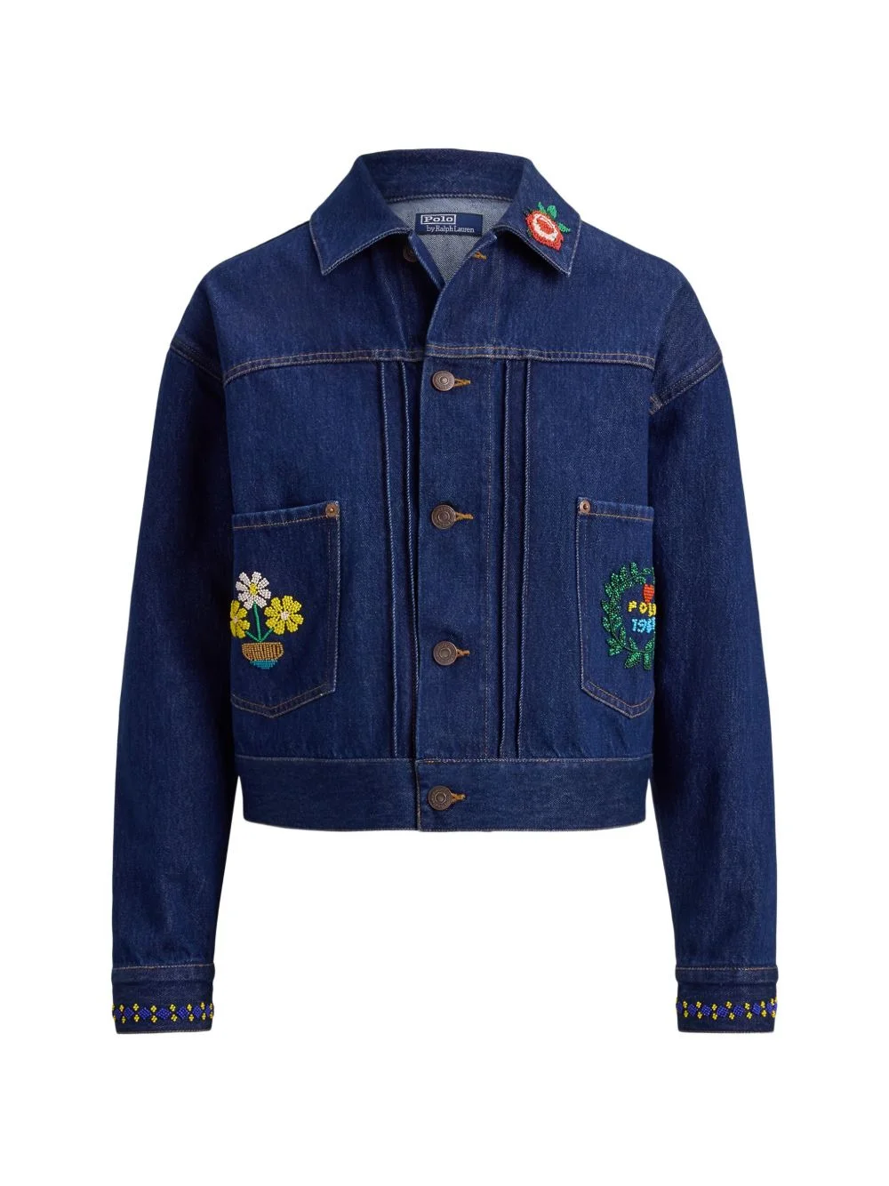 bead-embellished denim jacket - 1