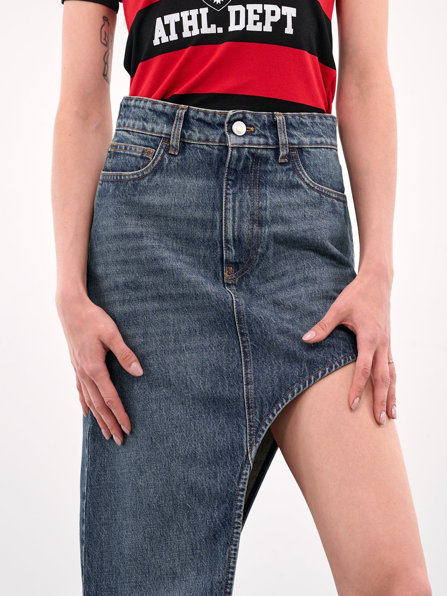 One Leg Denim Skirt - 5