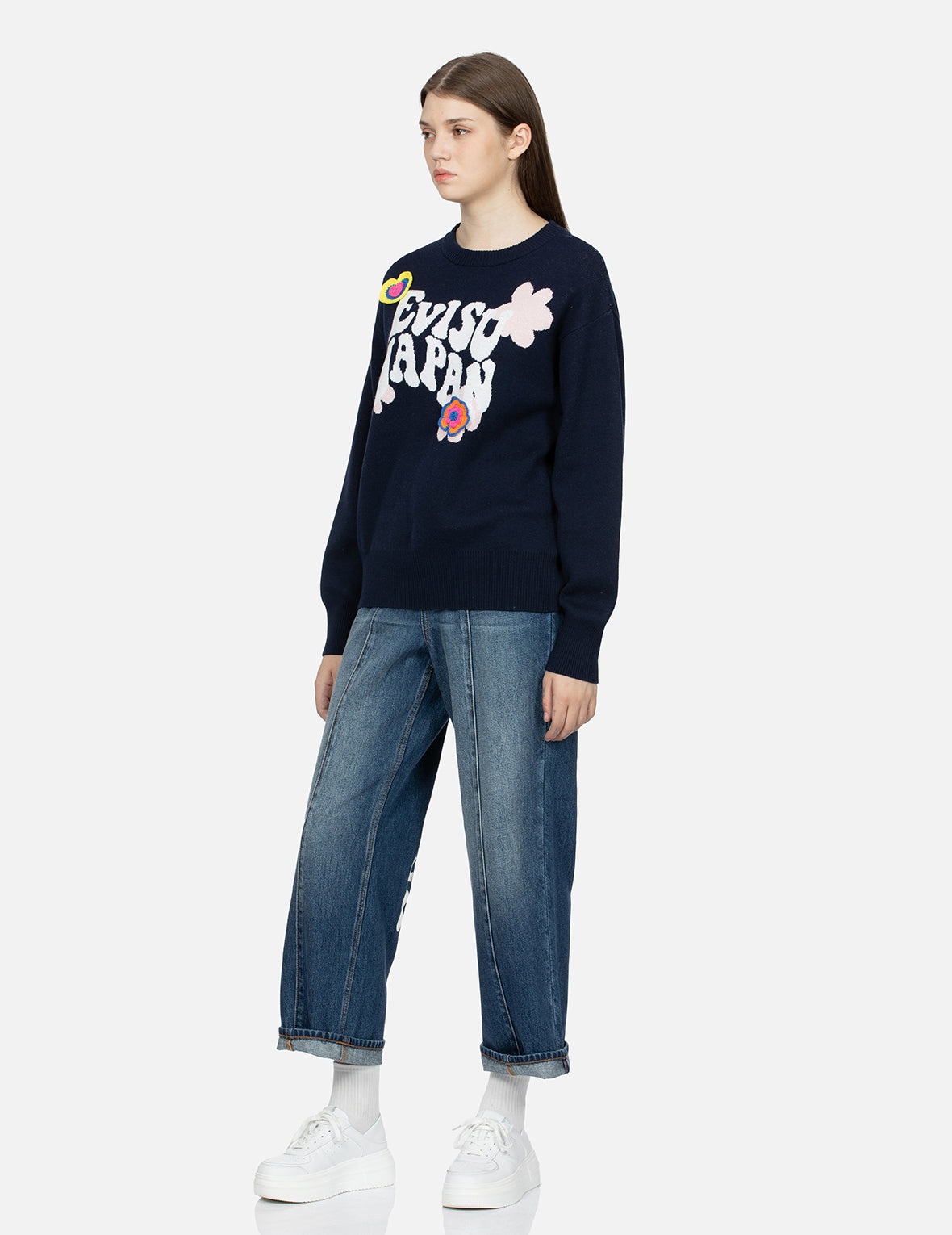 Text Jacquard Fashion Fit Knit Sweater with Crochet Badges - 3