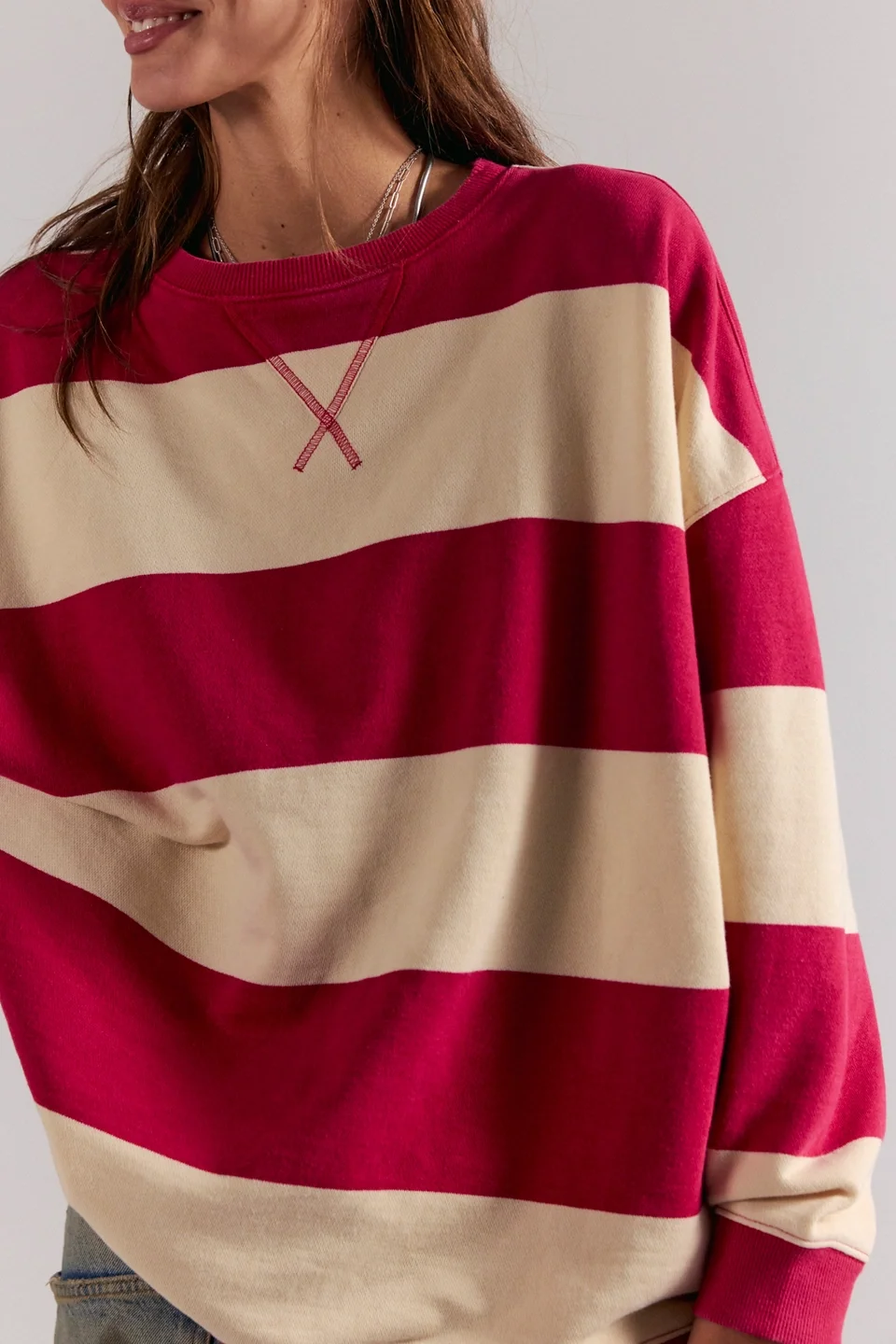 We The Free Classic Striped Oversized Crewneck - 1