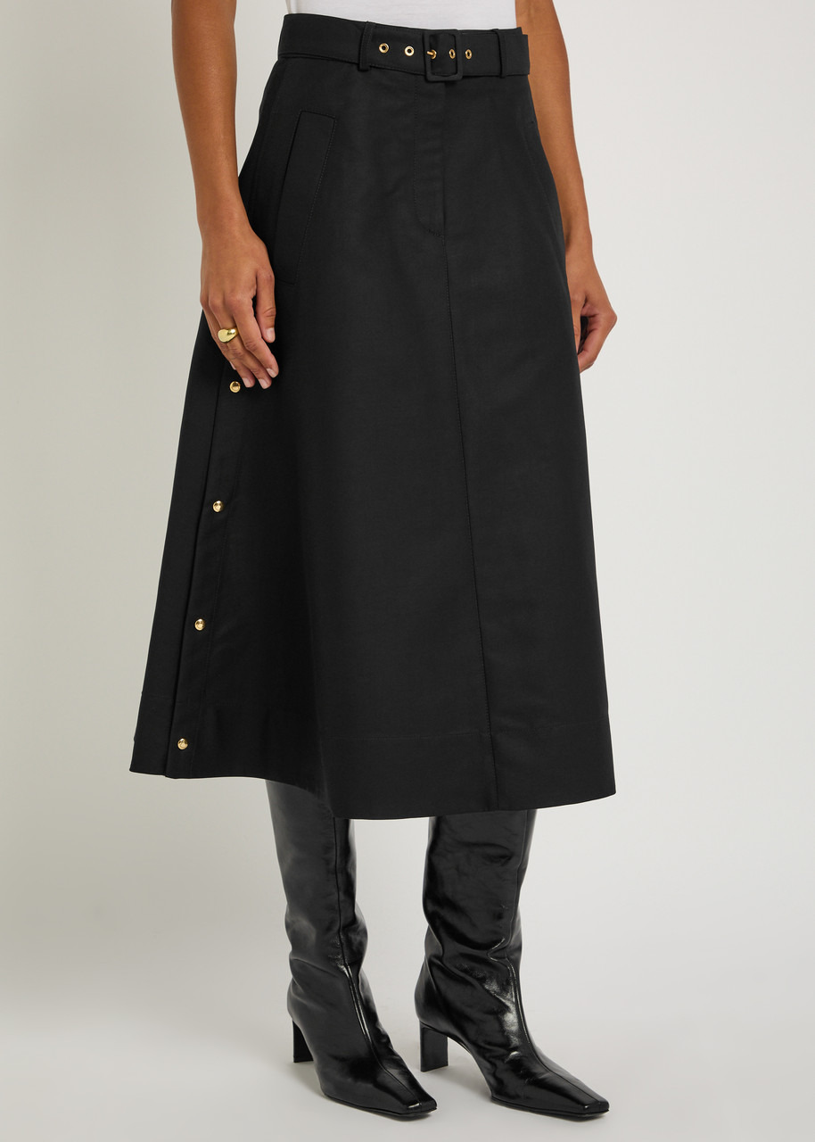 Moncler Belted Cotton-poplin Midi Skirt - 2