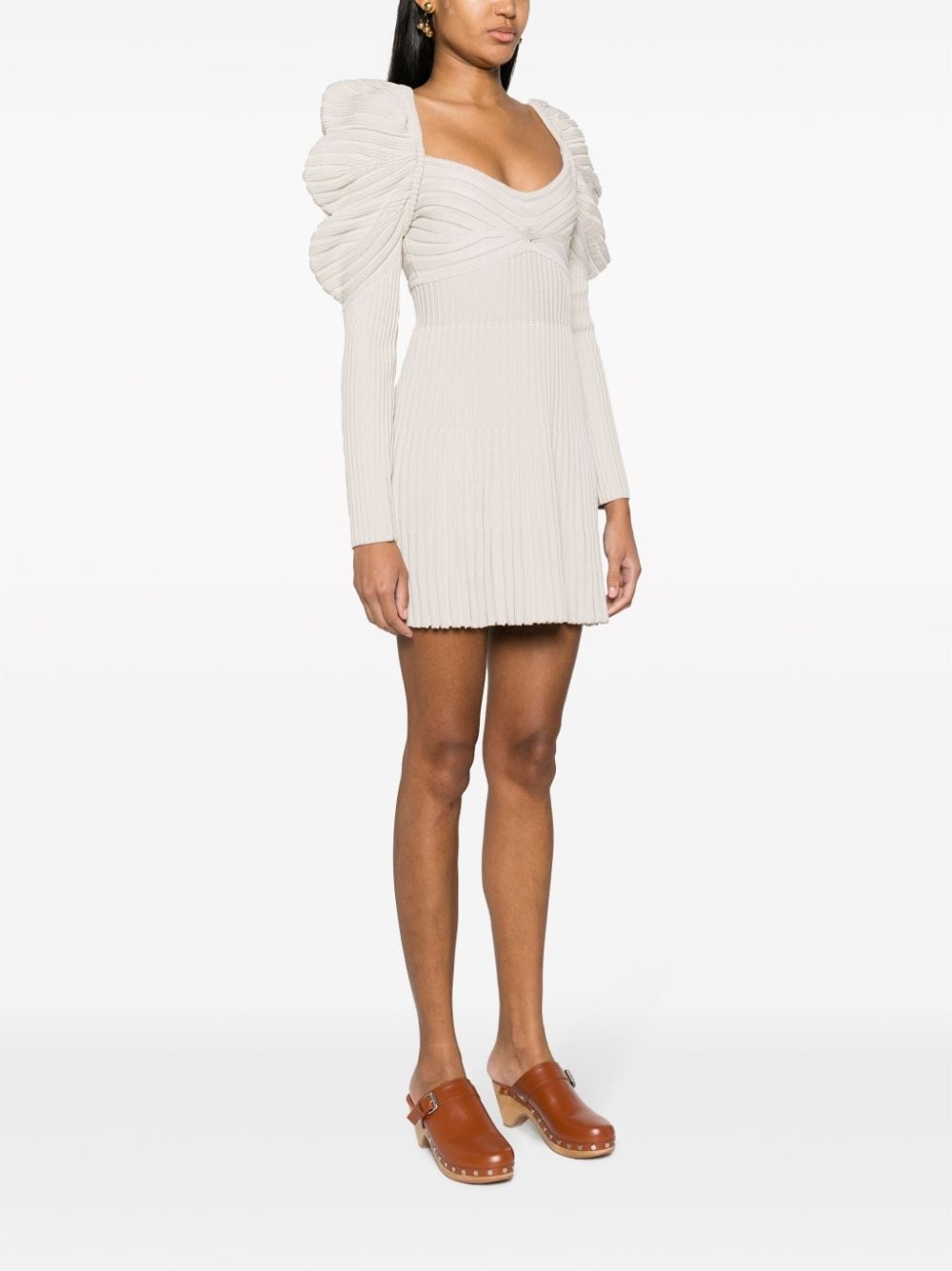 mutton-sleeve ribbed minidress - 3