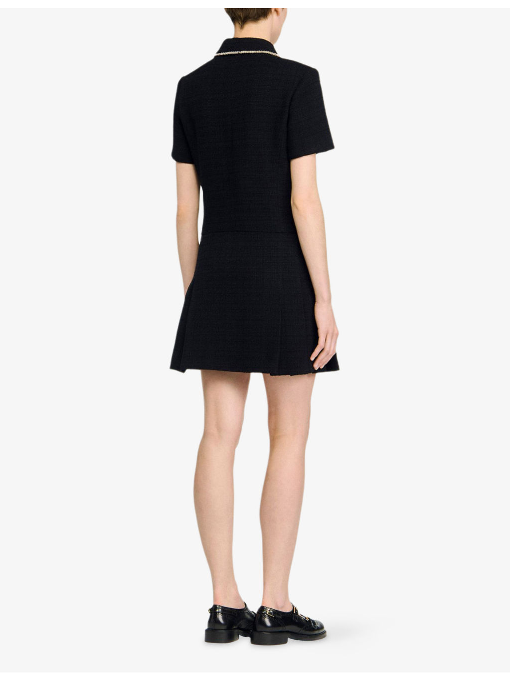 Short-Sleeve Button-Up Tweed Mini Dress - 4
