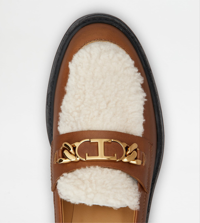 LOAFERS IN LEATHER AND SHEEPSKIN - BROWN, OFF WHITE 4