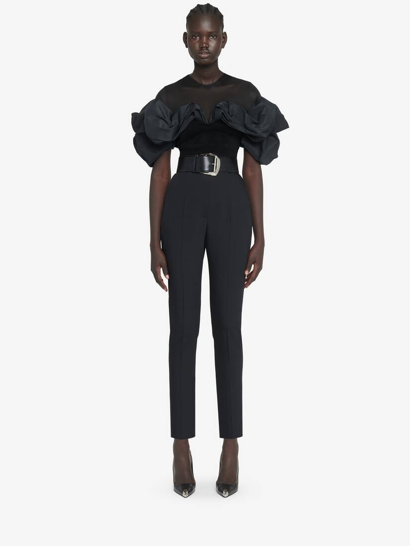Women's Hybrid Ruffled Top in Black - 2