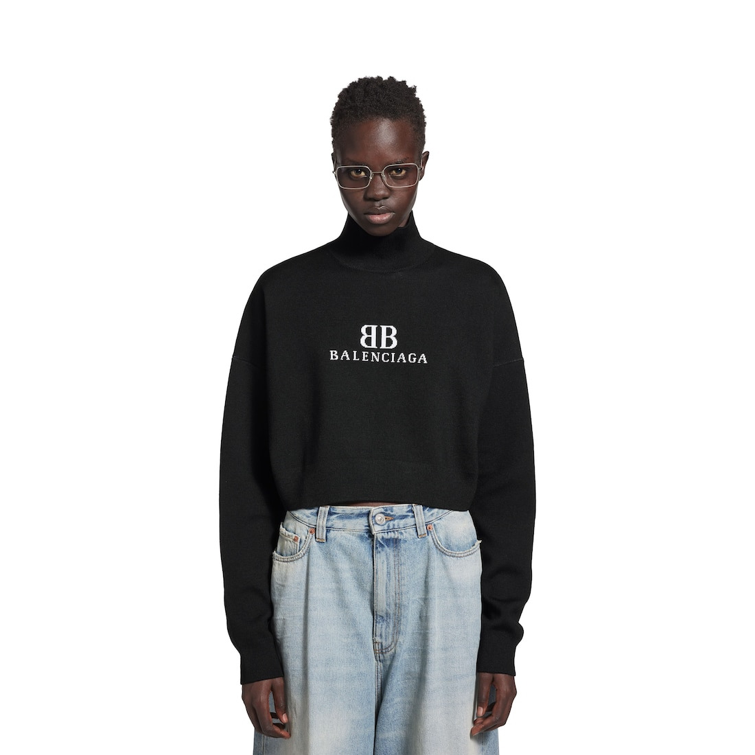 Women's Cropped Highneck in Black/white - 5