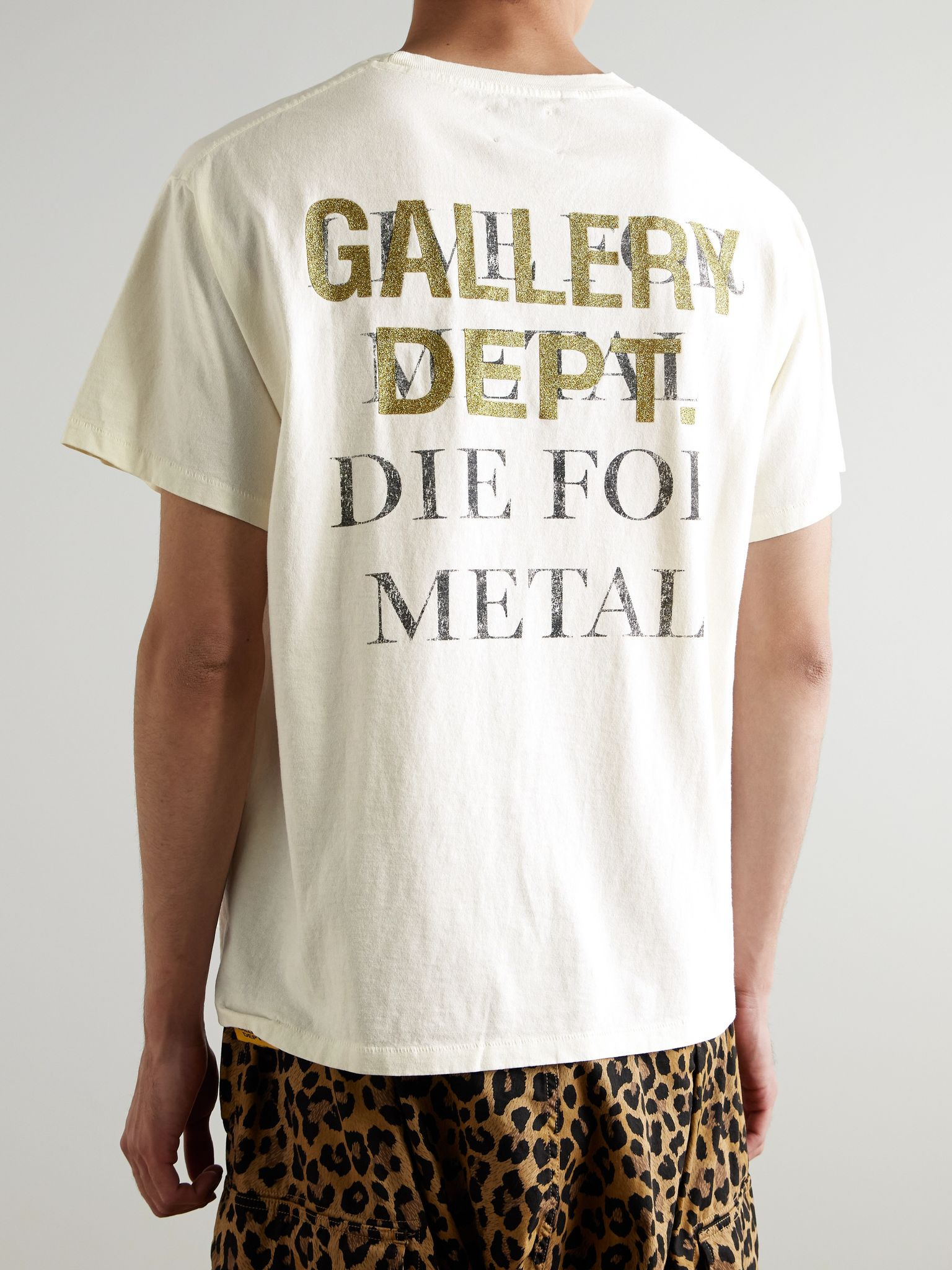 Live For Metal Glittered Printed Cotton-Jersey T-Shirt Off-white - 3