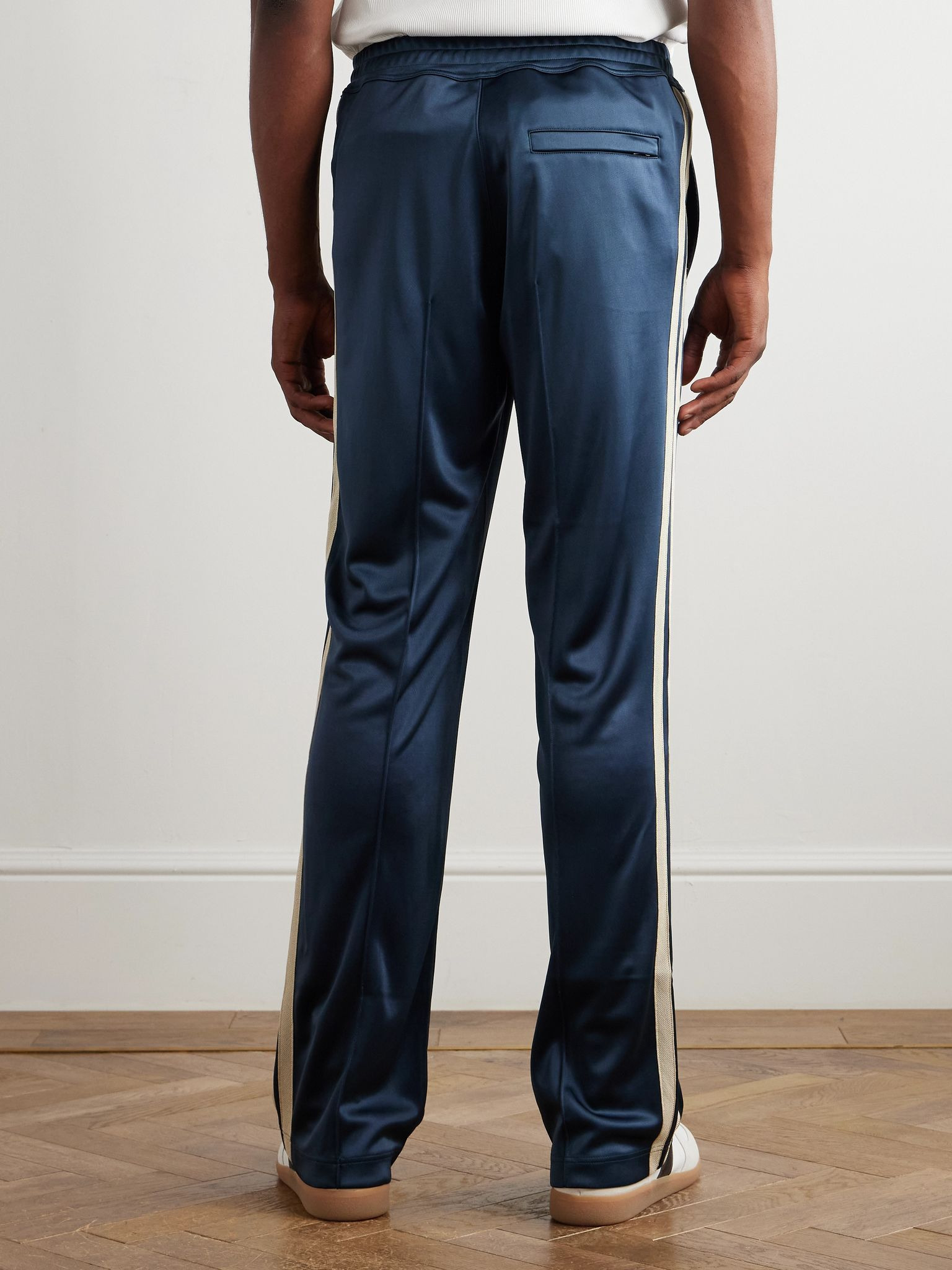 Straight-Leg Webbing-Trimmed Jersey Track Pants Blue - 4