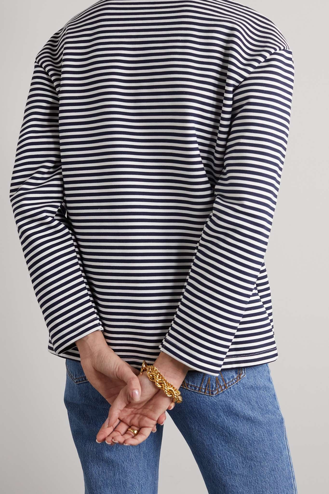 Embroidered striped cotton-jersey T-shirt - 3