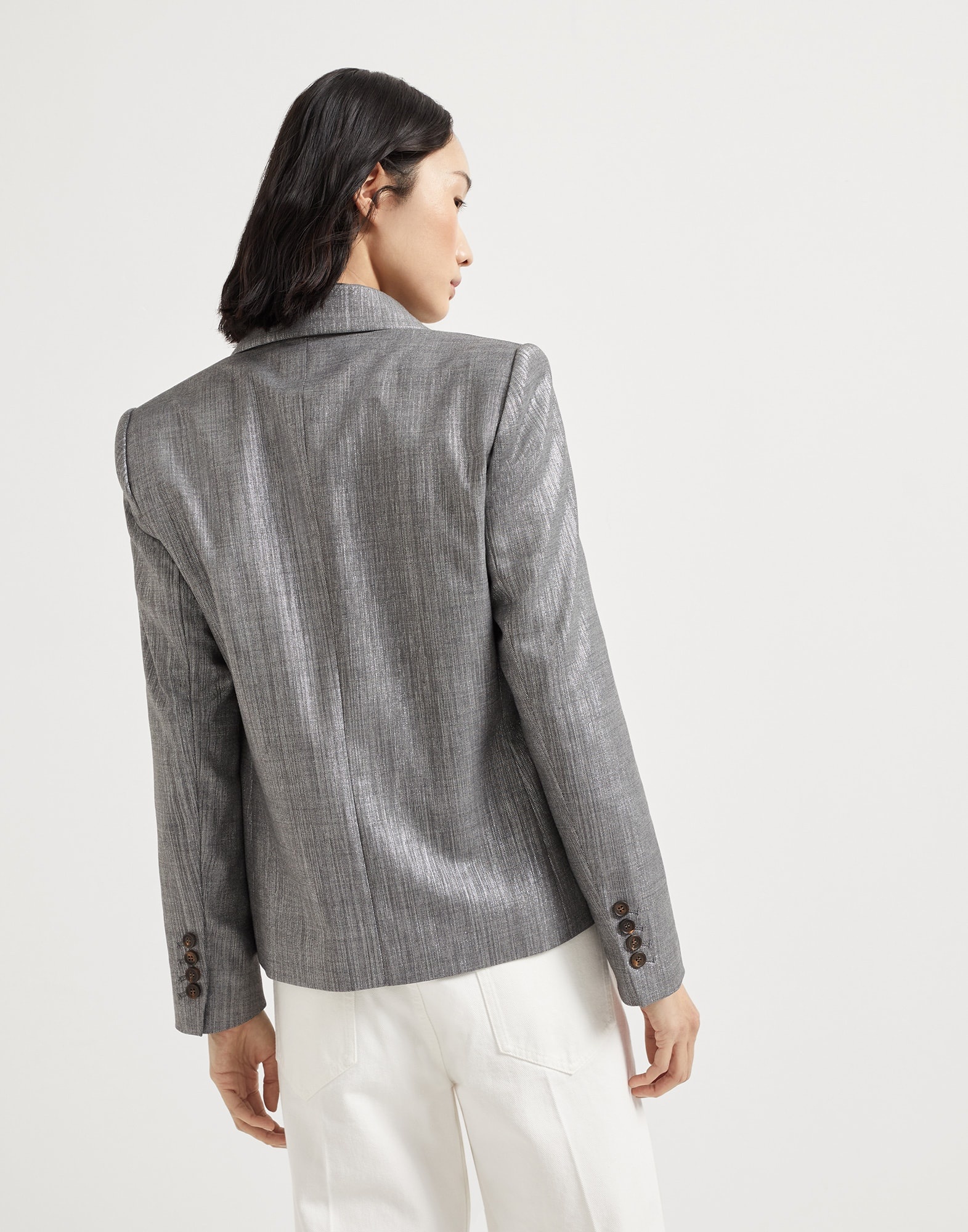 Sparkling techno virgin wool twill blazer with monili - 2