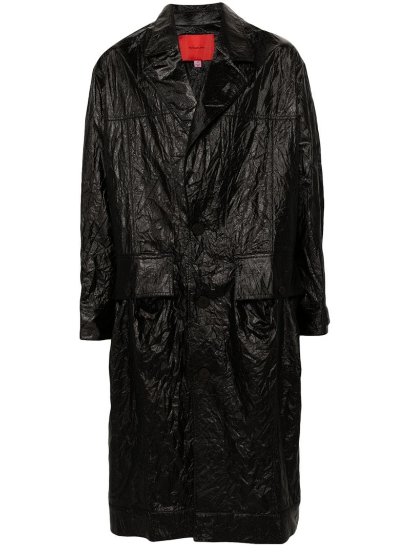 crinkled single-breasted trench coat 1