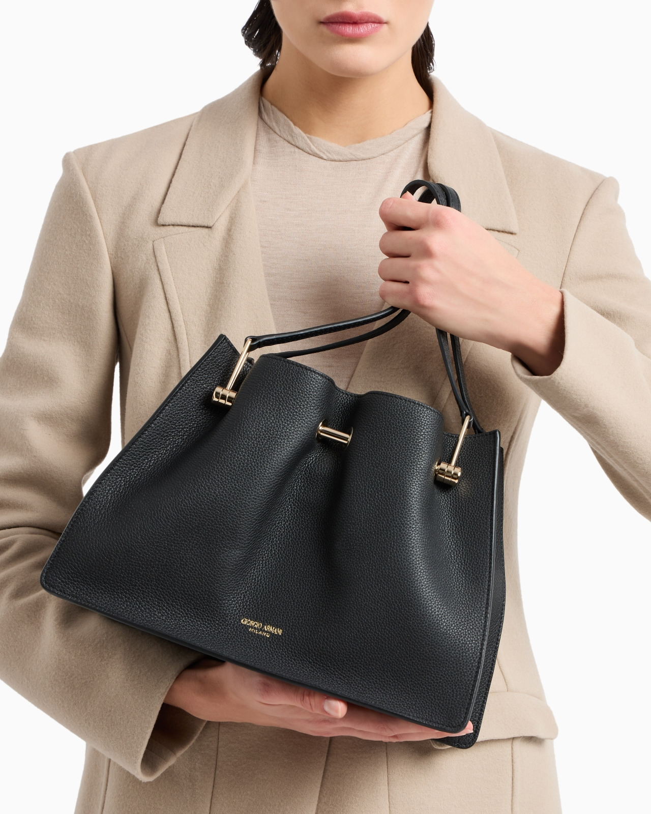 SMALL PEBBLED-LEATHER SHOPPER BAG - 7
