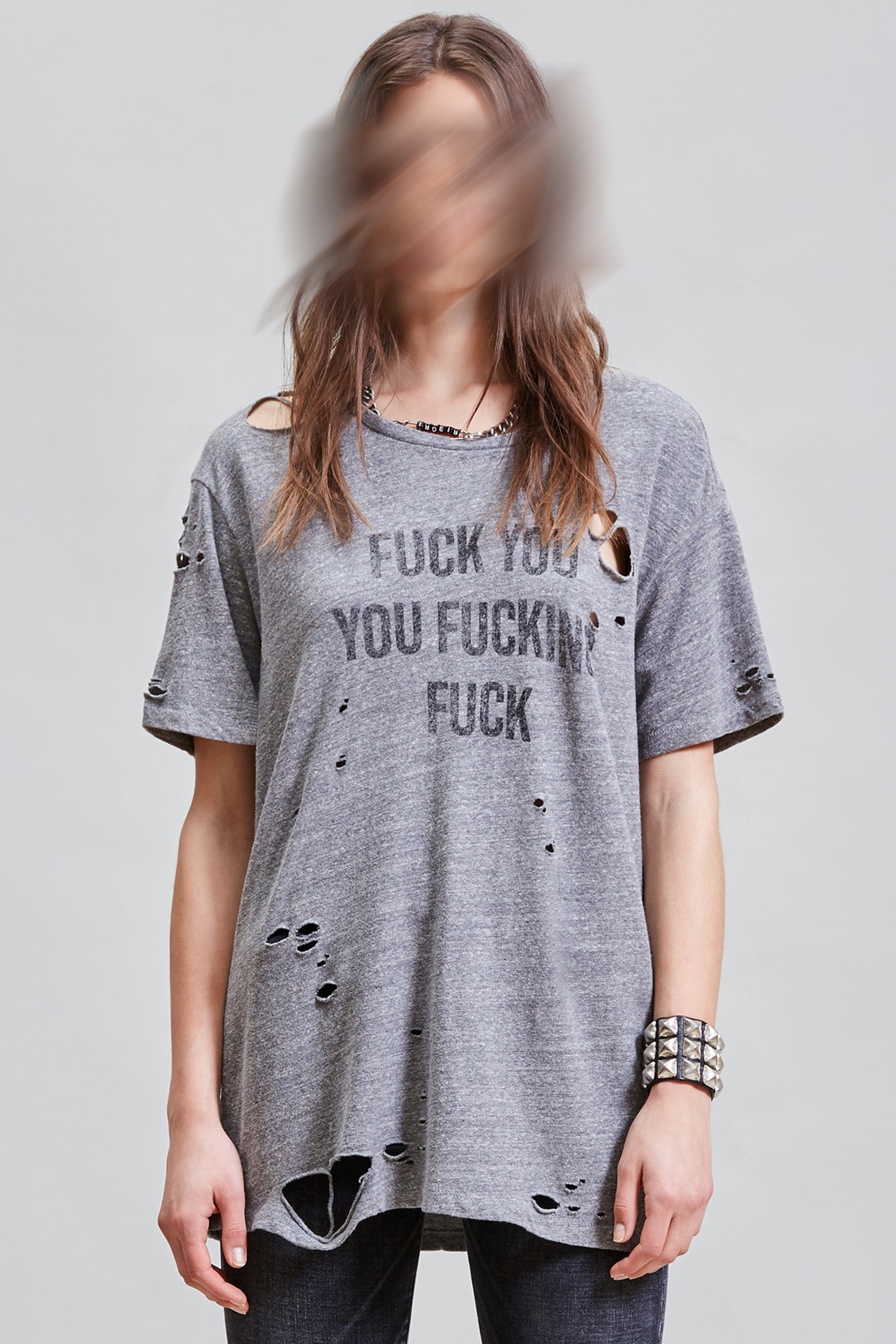 F.U. Ripped Boy T - Heather Grey | R13 Denim Official Site - 2