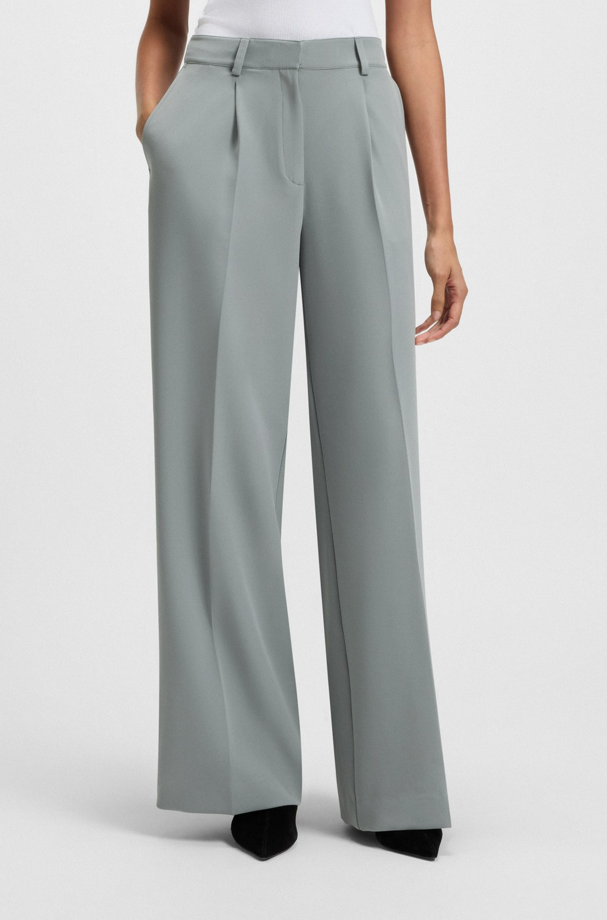 REGULAR-FIT WIDE-LEG PANTS IN STRETCH FABRIC - 2