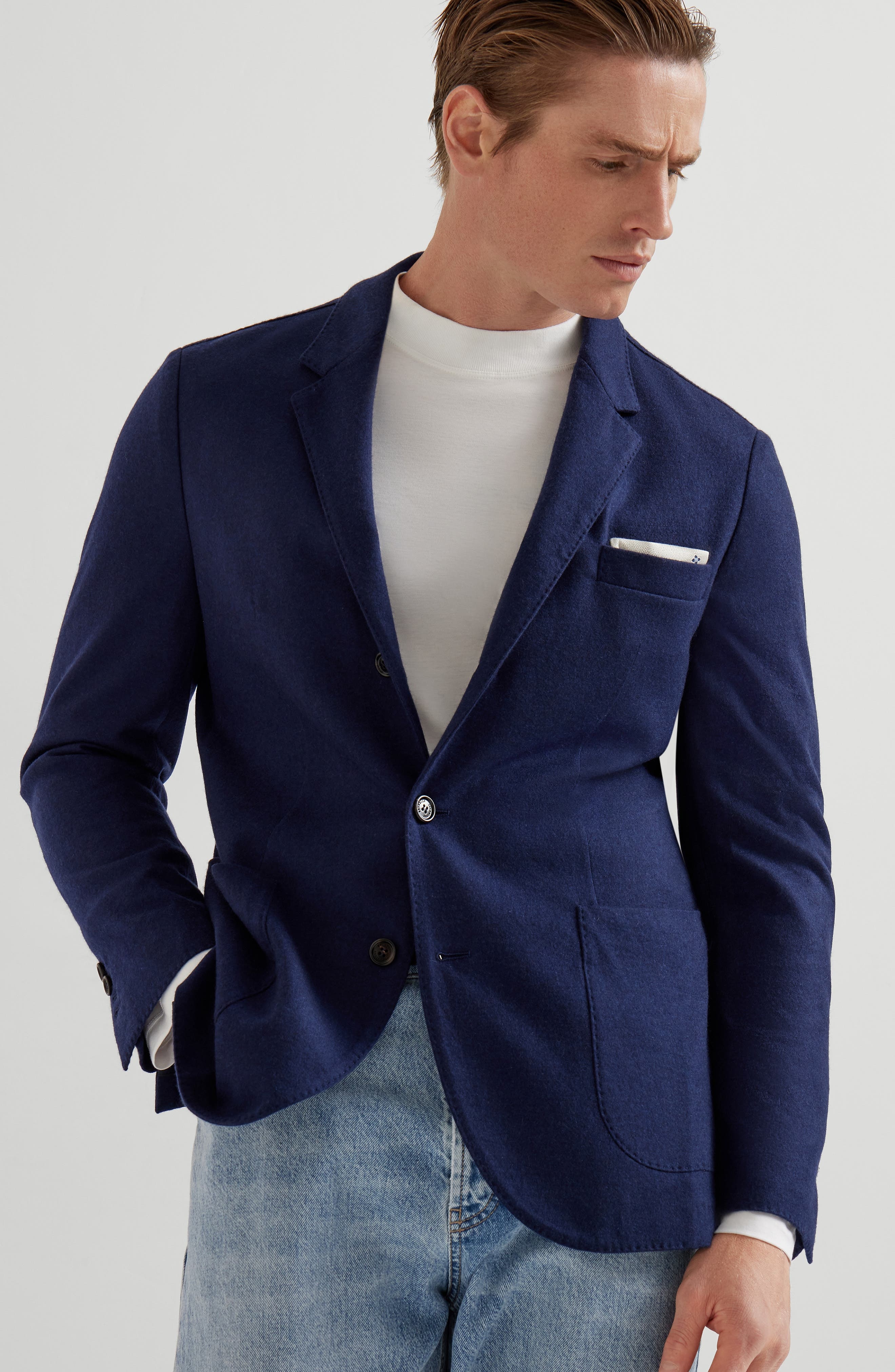 Brunello Cucinelli Cashmere jersey blazer in Blue at Nordstrom - 2