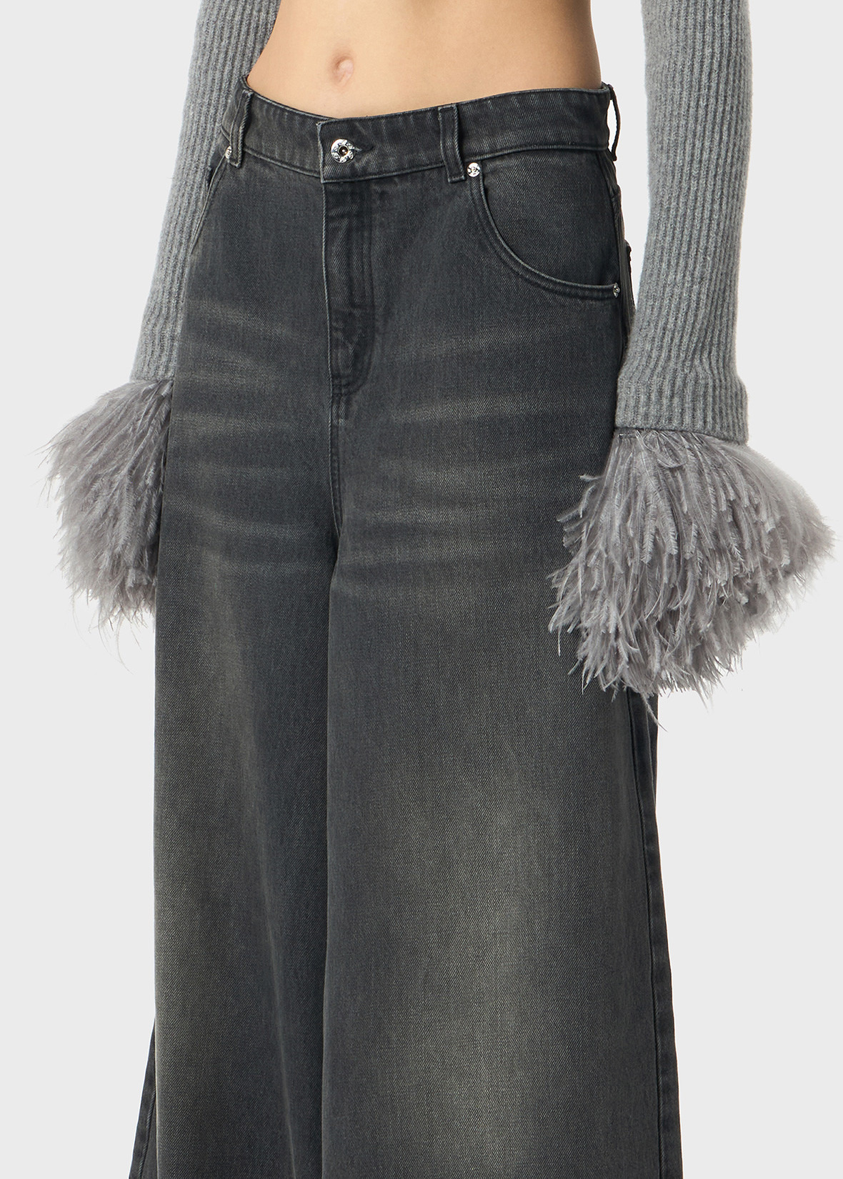 STONE-WASHED SUPERWIDE-LEG DENIM JEANS - 5